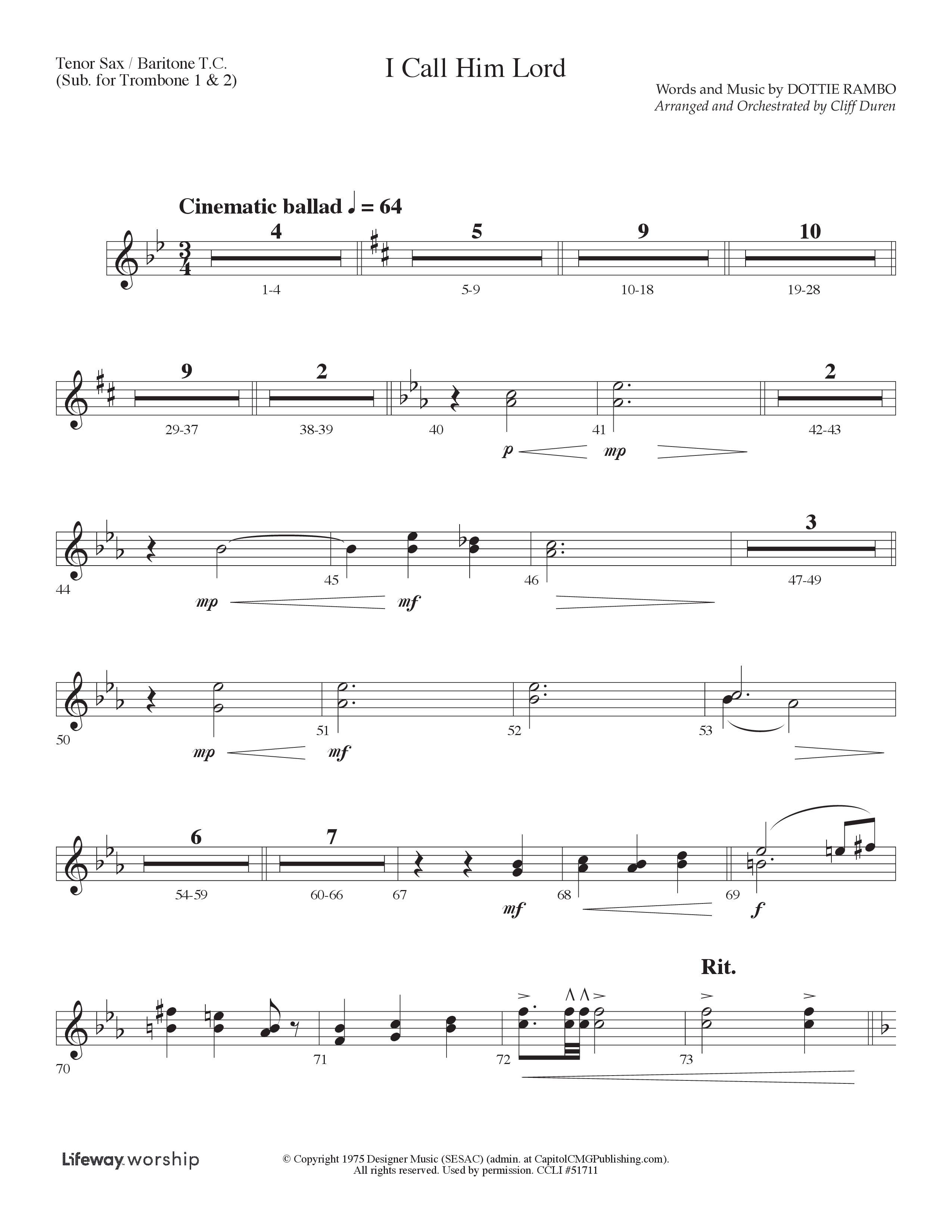 I Call Him Lord (Choral Anthem SATB) Tenor Sax/Baritone T.C. (Lifeway Choral / Arr. Cliff Duren)