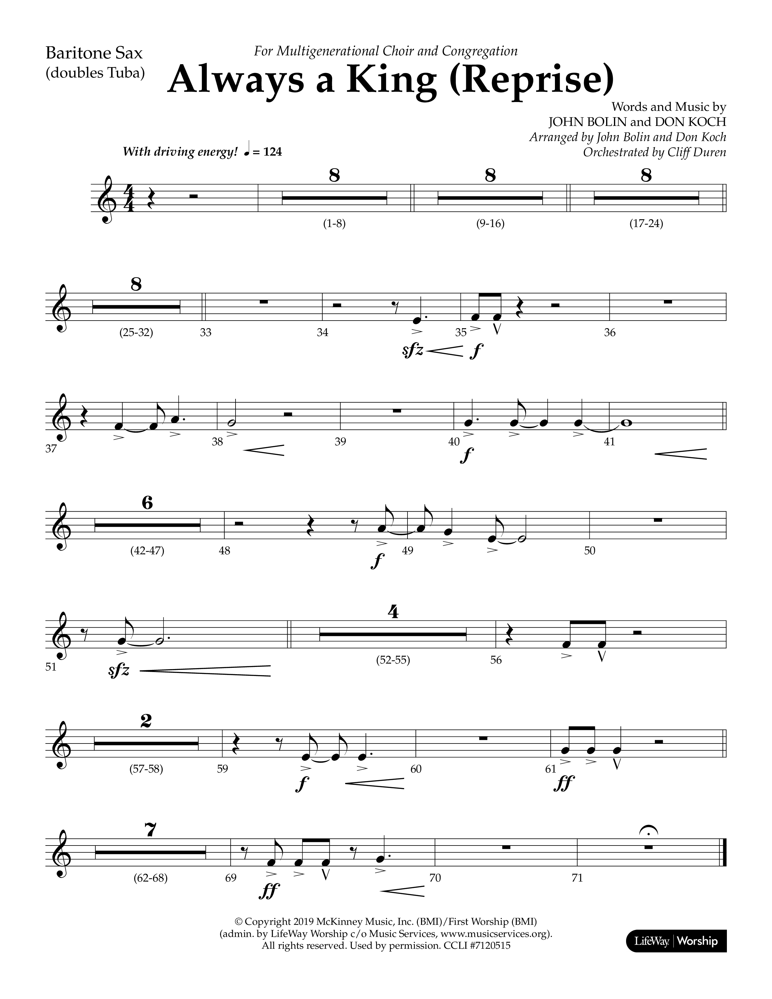 Always A King (Reprise) (Choral Anthem SATB) Bari Sax (Lifeway Choral / Arr. John Bolin / Arr. Don Koch)