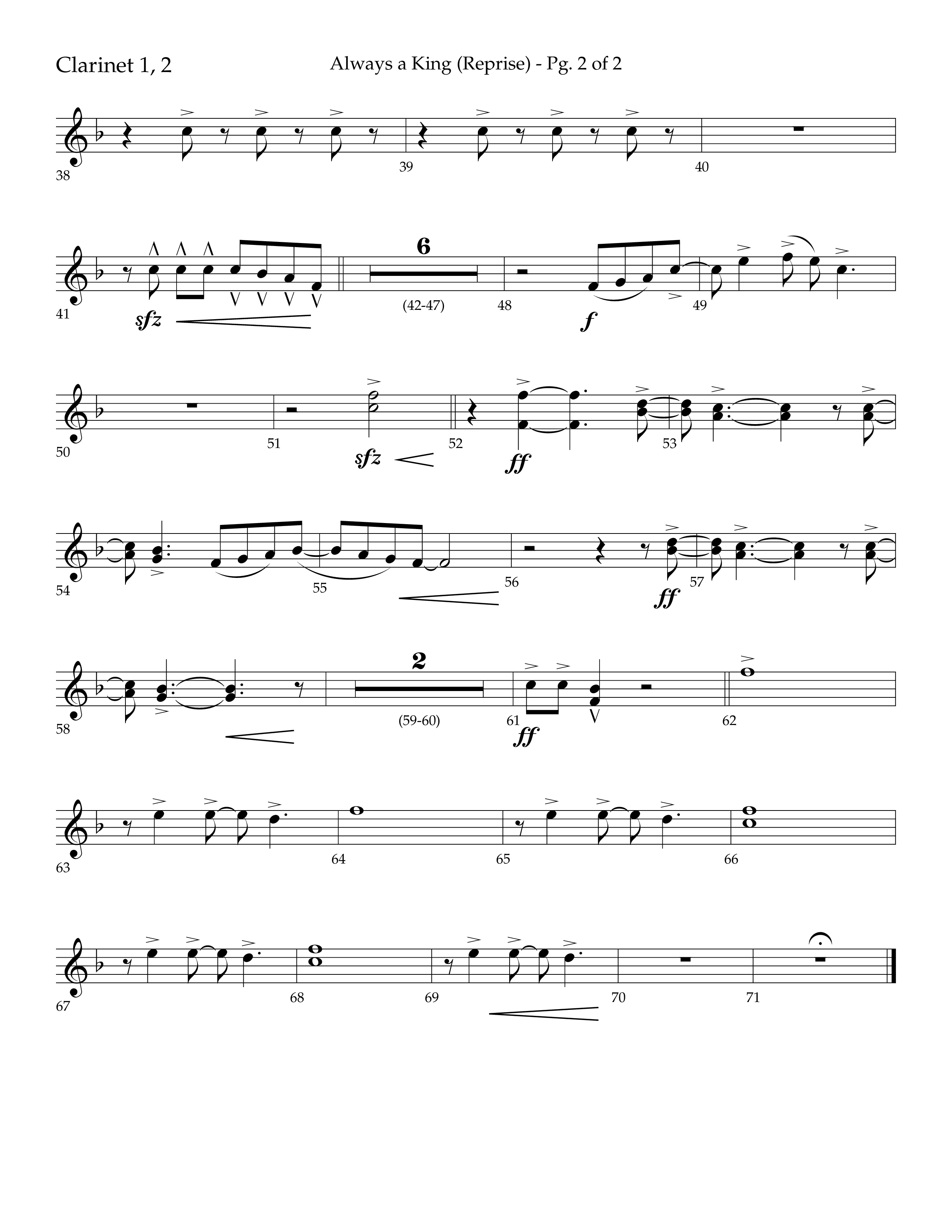 Always A King (Reprise) (Choral Anthem SATB) Clarinet 1/2 (Lifeway Choral / Arr. John Bolin / Arr. Don Koch)