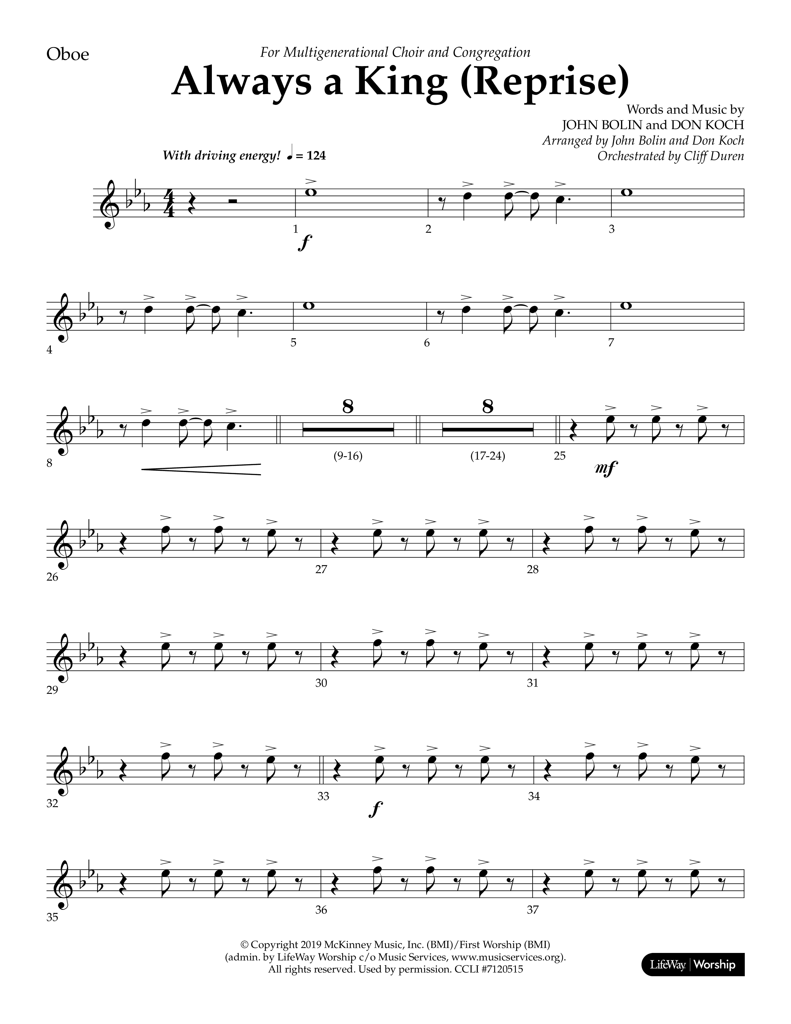 Always A King (Reprise) (Choral Anthem SATB) Oboe (Lifeway Choral / Arr. John Bolin / Arr. Don Koch)