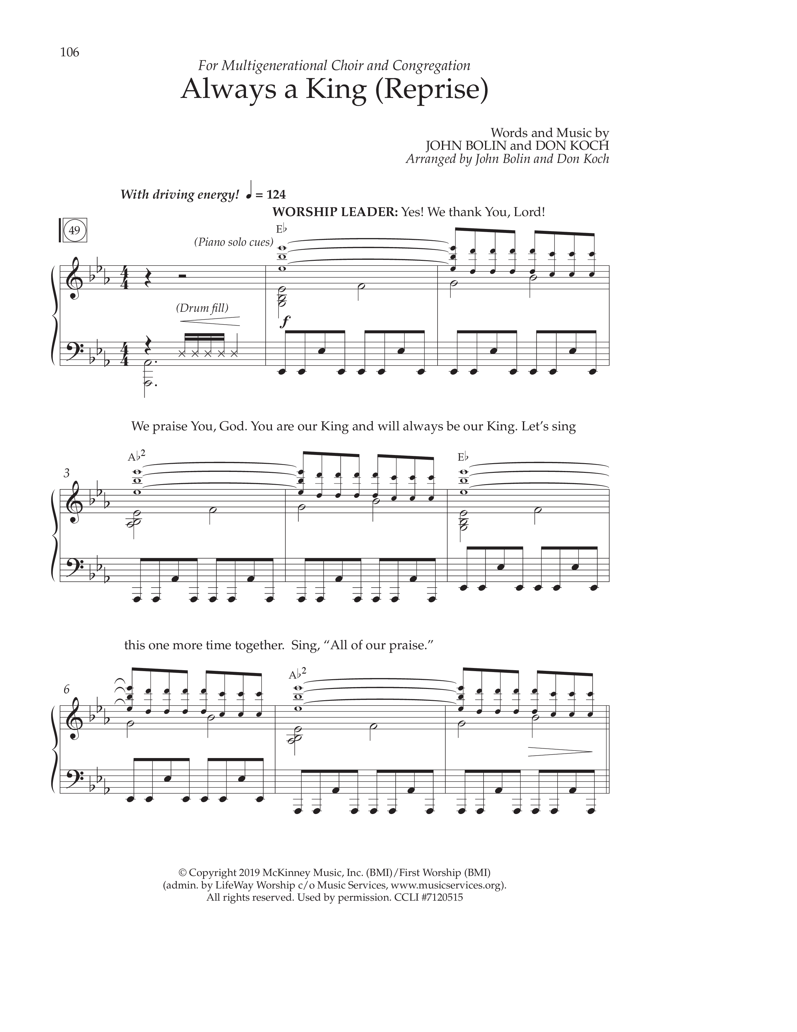 Always A King (Reprise) (Choral Anthem SATB) Anthem (SATB/Piano) (Lifeway Choral / Arr. John Bolin / Arr. Don Koch)