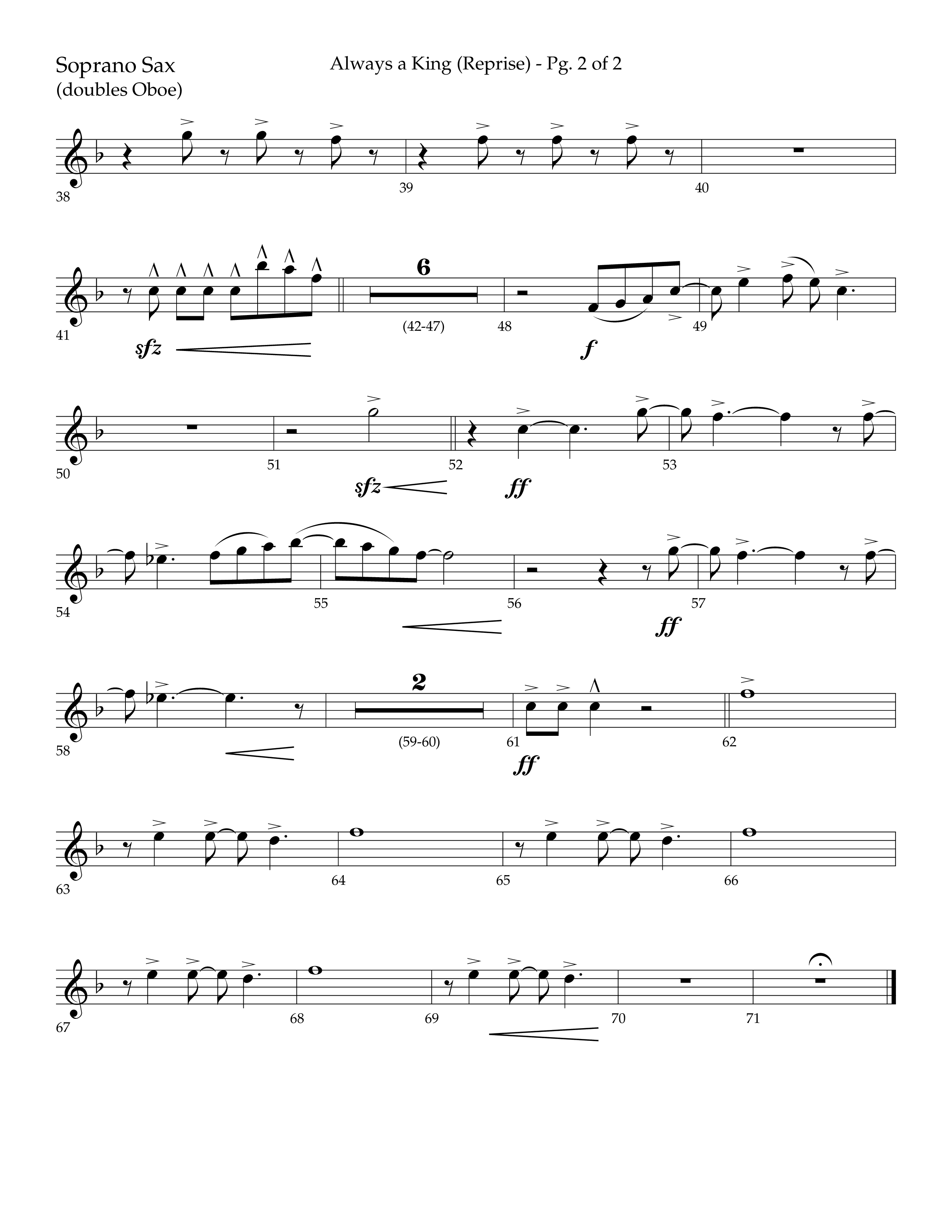 Always A King (Reprise) (Choral Anthem SATB) Soprano Sax (Lifeway Choral / Arr. John Bolin / Arr. Don Koch)
