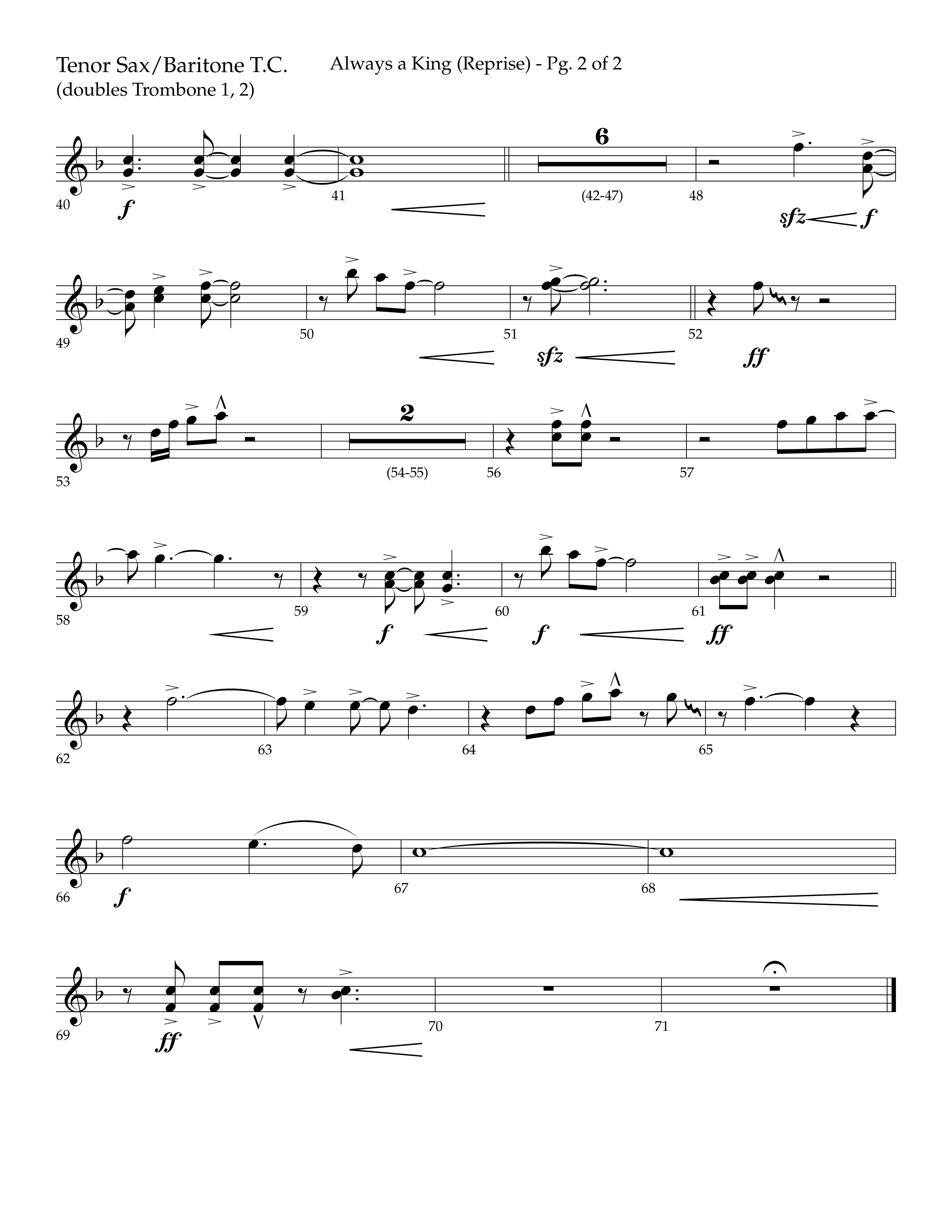 Always A King (Reprise) (Choral Anthem SATB) Tenor Sax/Baritone T.C. (Lifeway Choral / Arr. John Bolin / Arr. Don Koch)