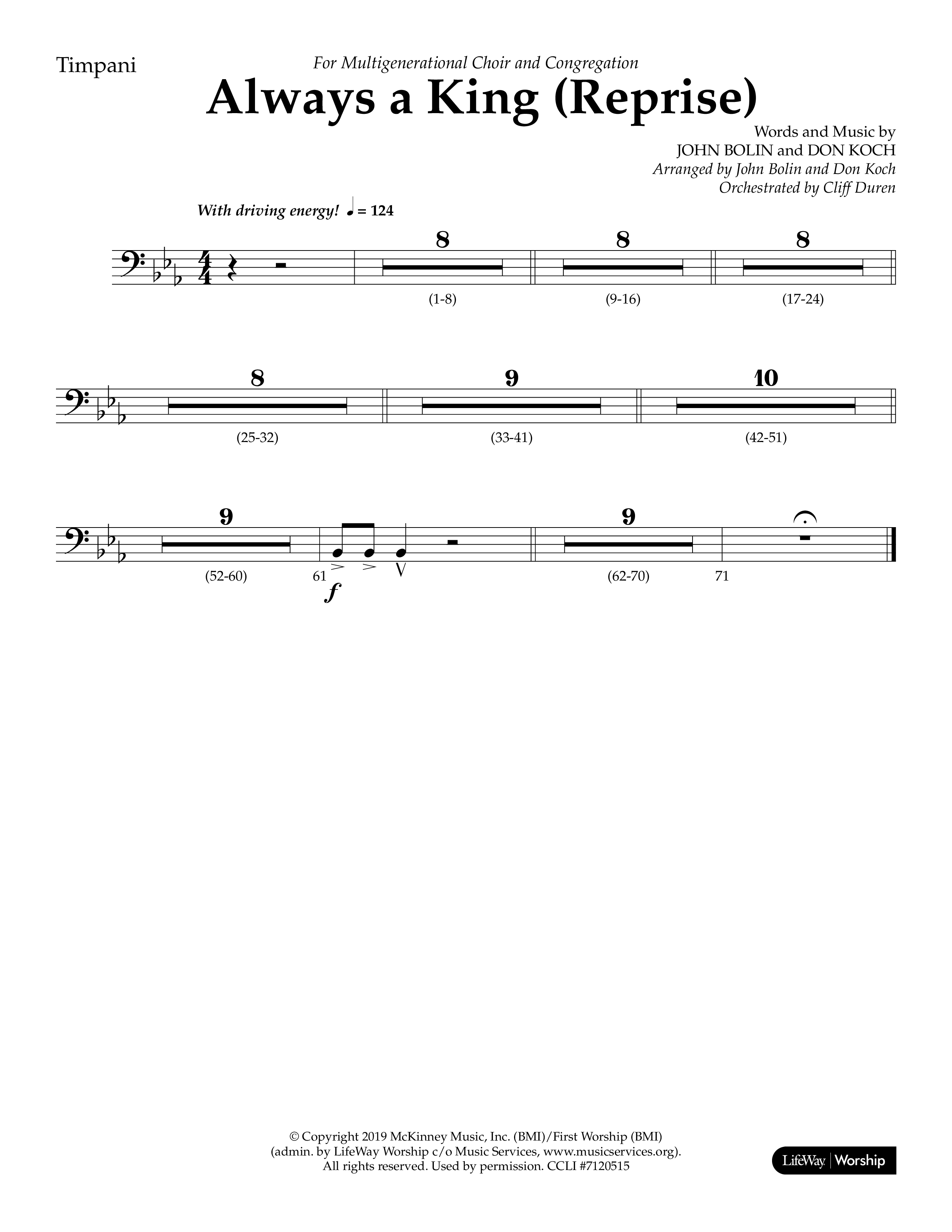 Always A King (Reprise) (Choral Anthem SATB) Timpani (Lifeway Choral / Arr. John Bolin / Arr. Don Koch)