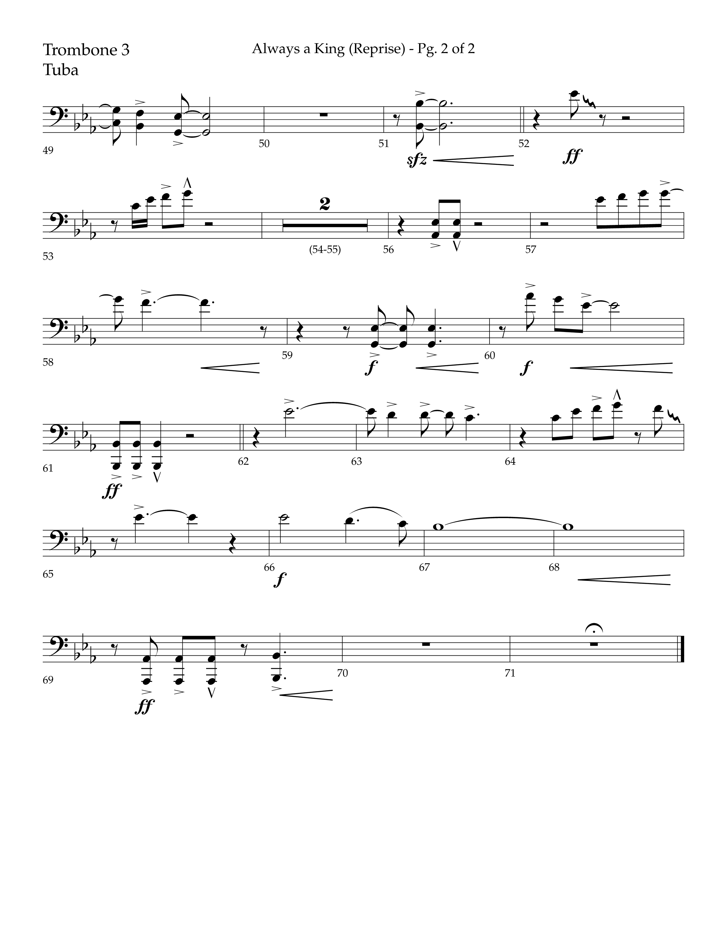 Always A King (Reprise) (Choral Anthem SATB) Trombone 3/Tuba (Lifeway Choral / Arr. John Bolin / Arr. Don Koch)