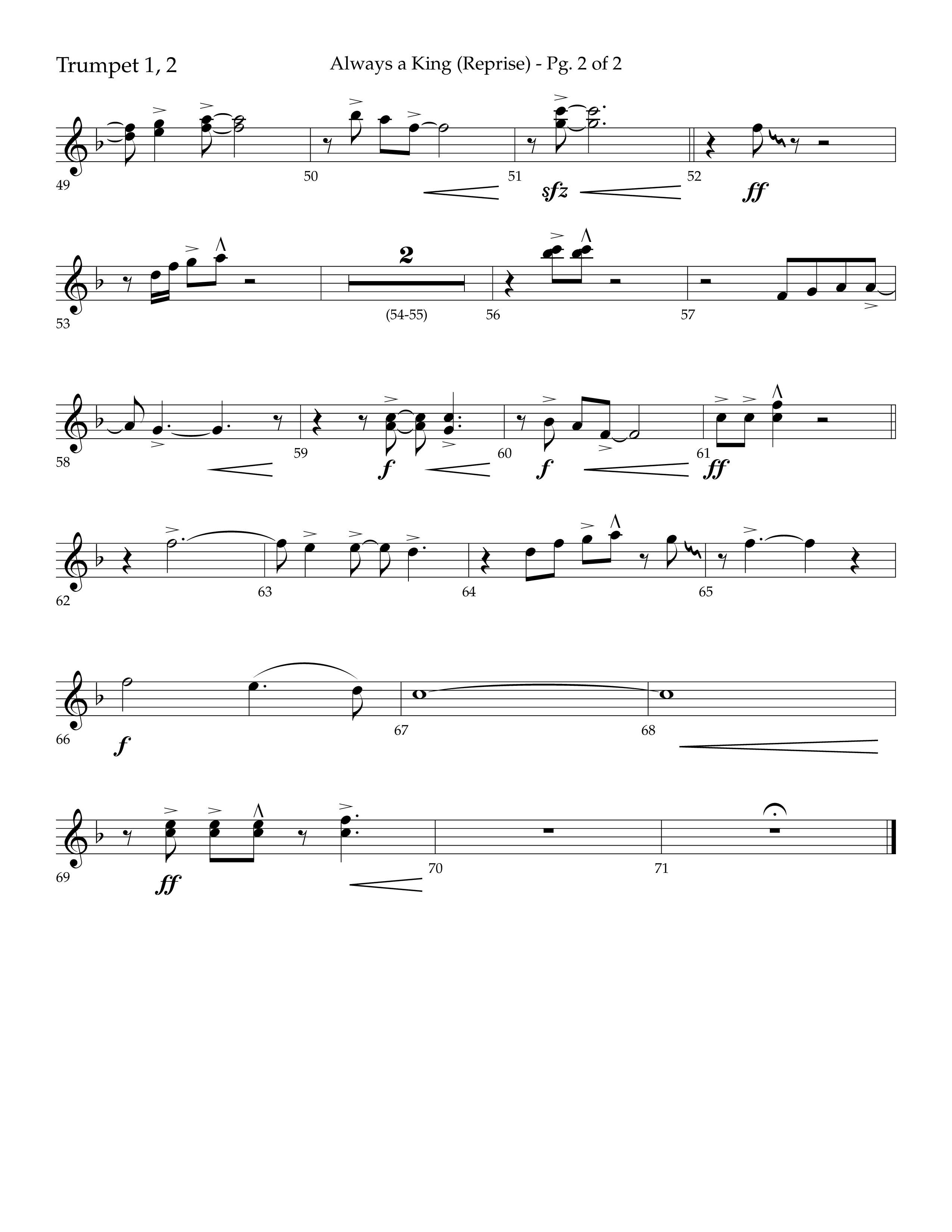Always A King (Reprise) (Choral Anthem SATB) Trumpet 1,2 (Lifeway Choral / Arr. John Bolin / Arr. Don Koch)