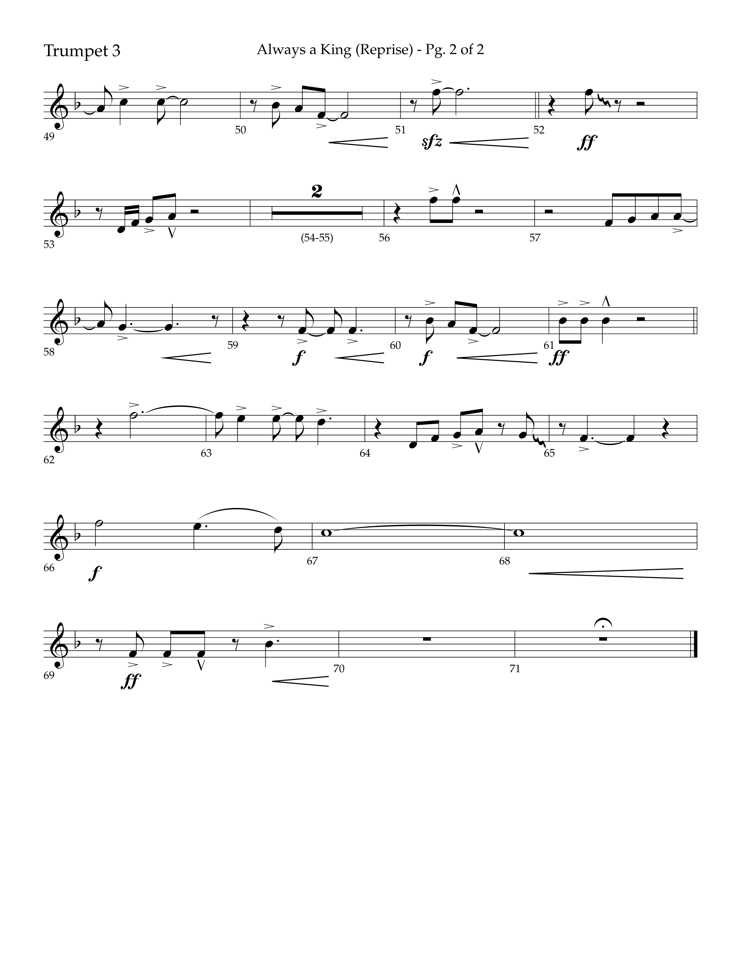 Always A King (Reprise) (Choral Anthem SATB) Trumpet 3 (Lifeway Choral / Arr. John Bolin / Arr. Don Koch)