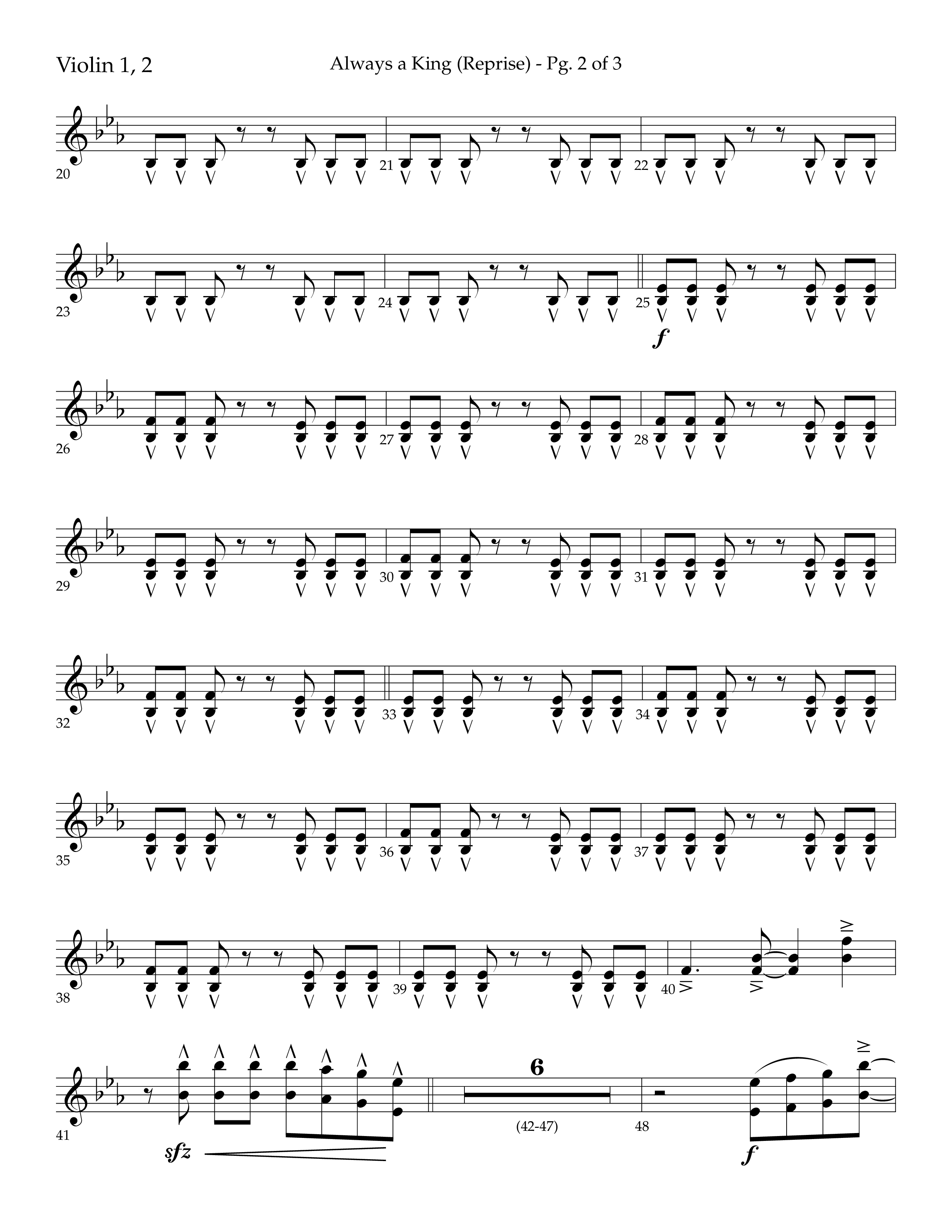 Always A King (Reprise) (Choral Anthem SATB) Violin 1/2 (Lifeway Choral / Arr. John Bolin / Arr. Don Koch)