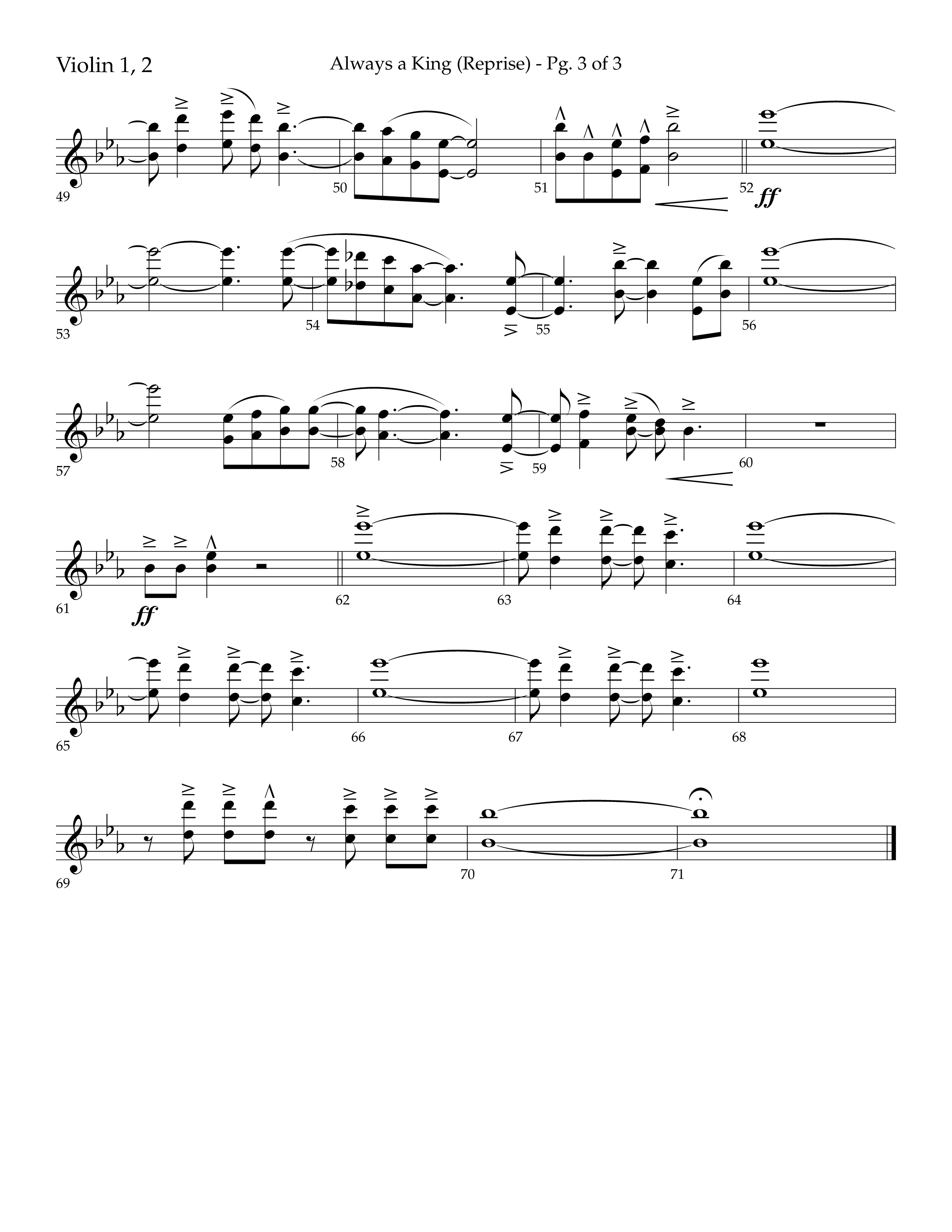 Always A King (Reprise) (Choral Anthem SATB) Violin 1/2 (Lifeway Choral / Arr. John Bolin / Arr. Don Koch)