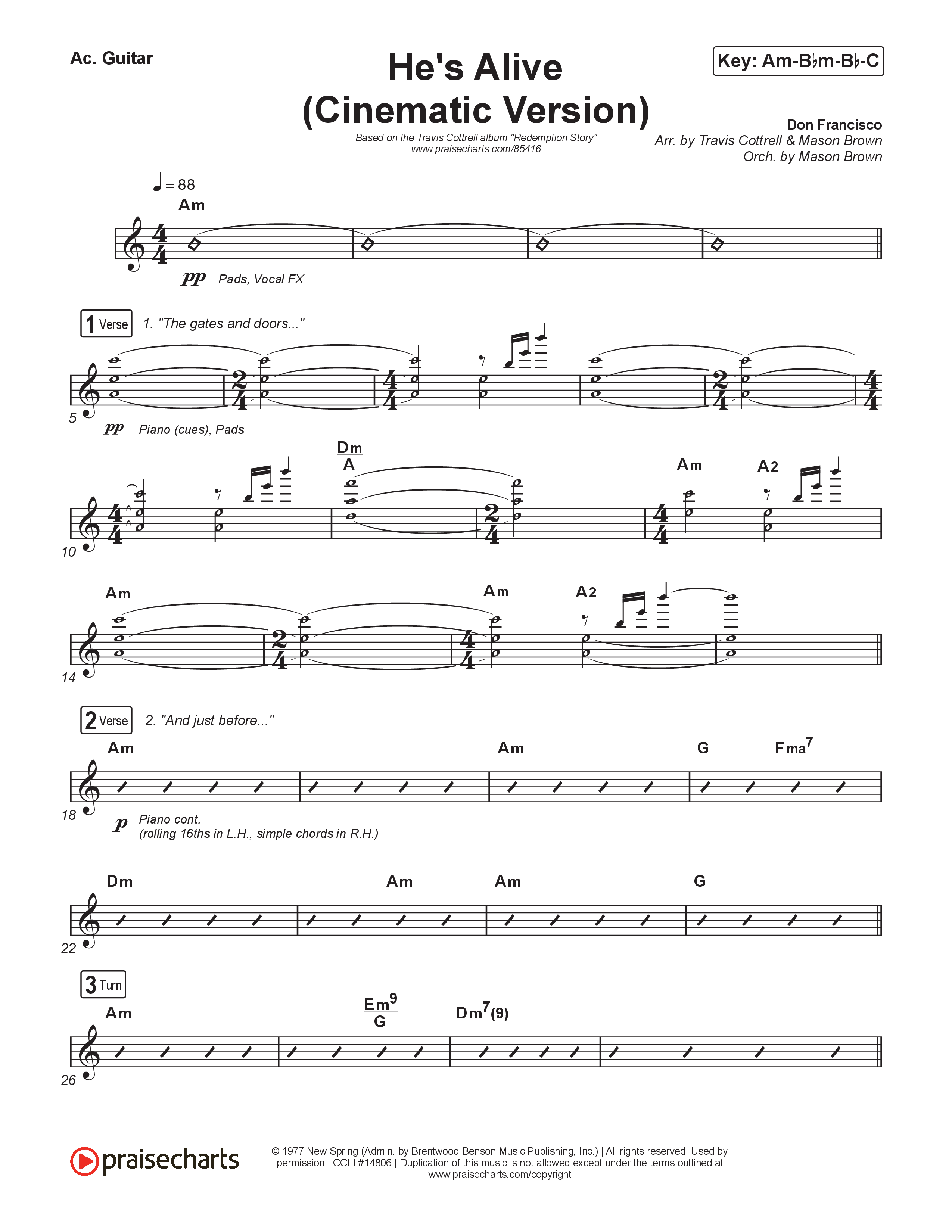 He's Alive (Cinematic Version) (Choral/SATB) Acoustic Guitar (Travis Cottrell / Arr. Mason Brown)