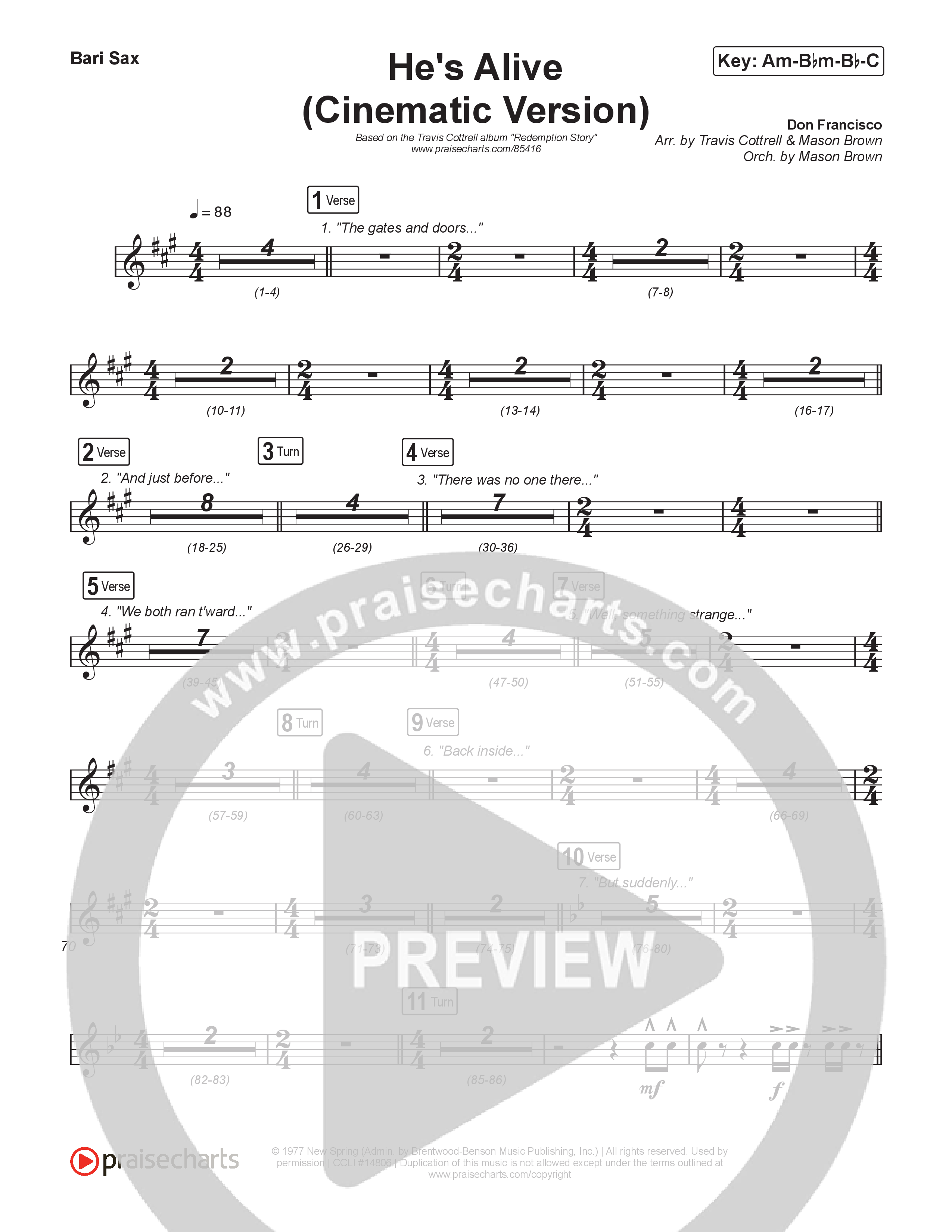 He's Alive (Cinematic Version) (Choral/SATB) Bari Sax (Travis Cottrell / Arr. Mason Brown)