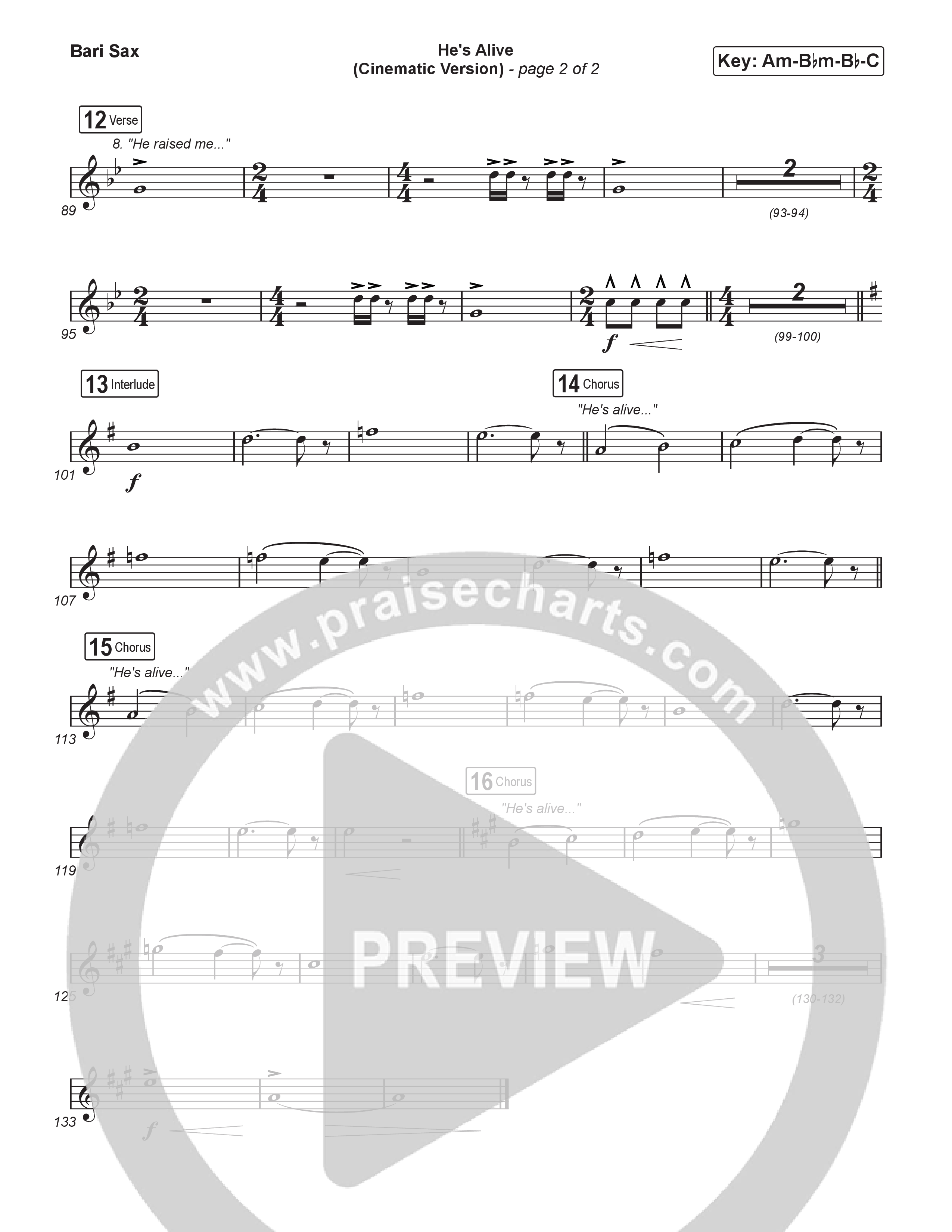 He's Alive (Cinematic Version) (Choral/SATB) Bari Sax (Travis Cottrell / Arr. Mason Brown)