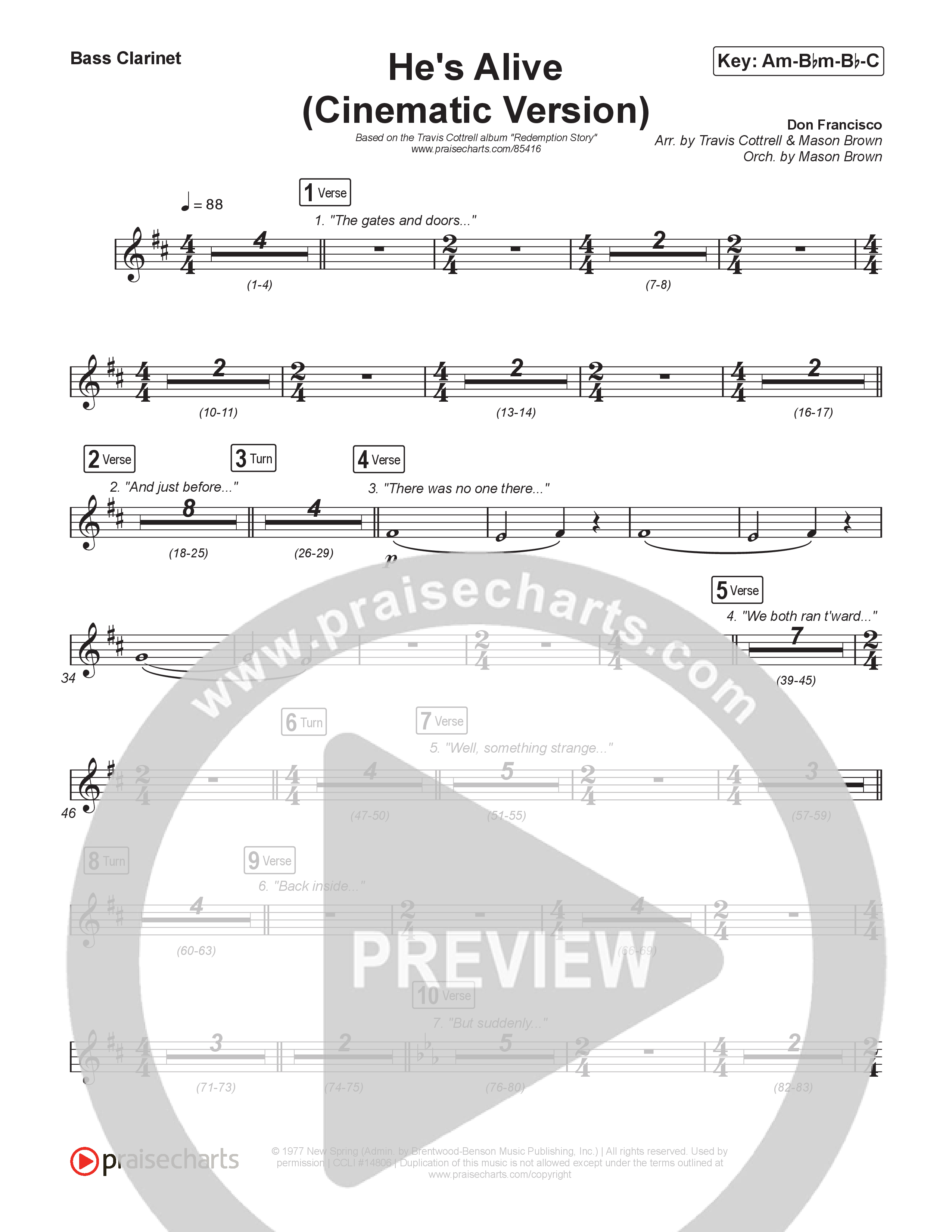 He's Alive (Cinematic Version) (Choral/SATB) Bass Clarinet (Travis Cottrell / Arr. Mason Brown)