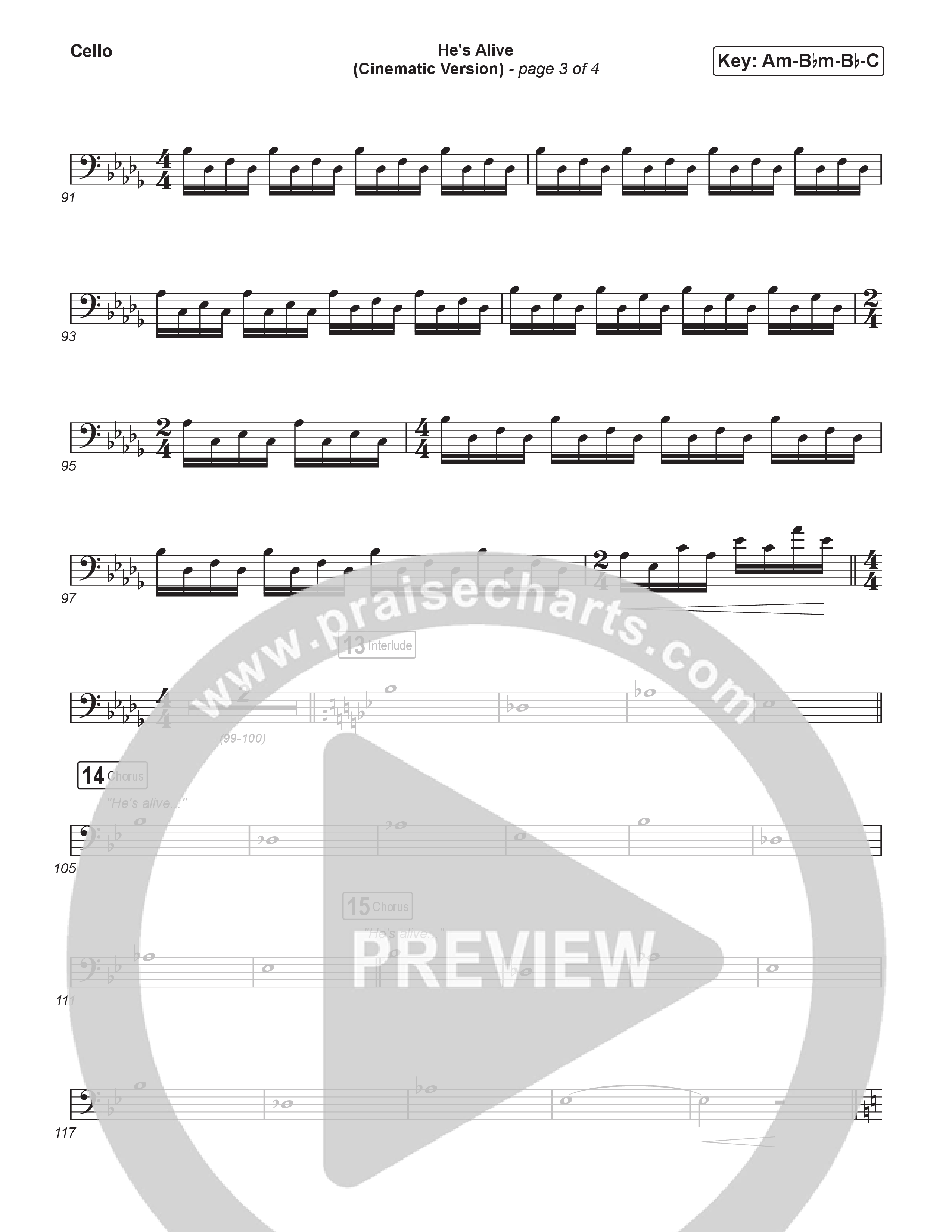 He's Alive (Cinematic Version) (Choral/SATB) Cello (Travis Cottrell / Arr. Mason Brown)