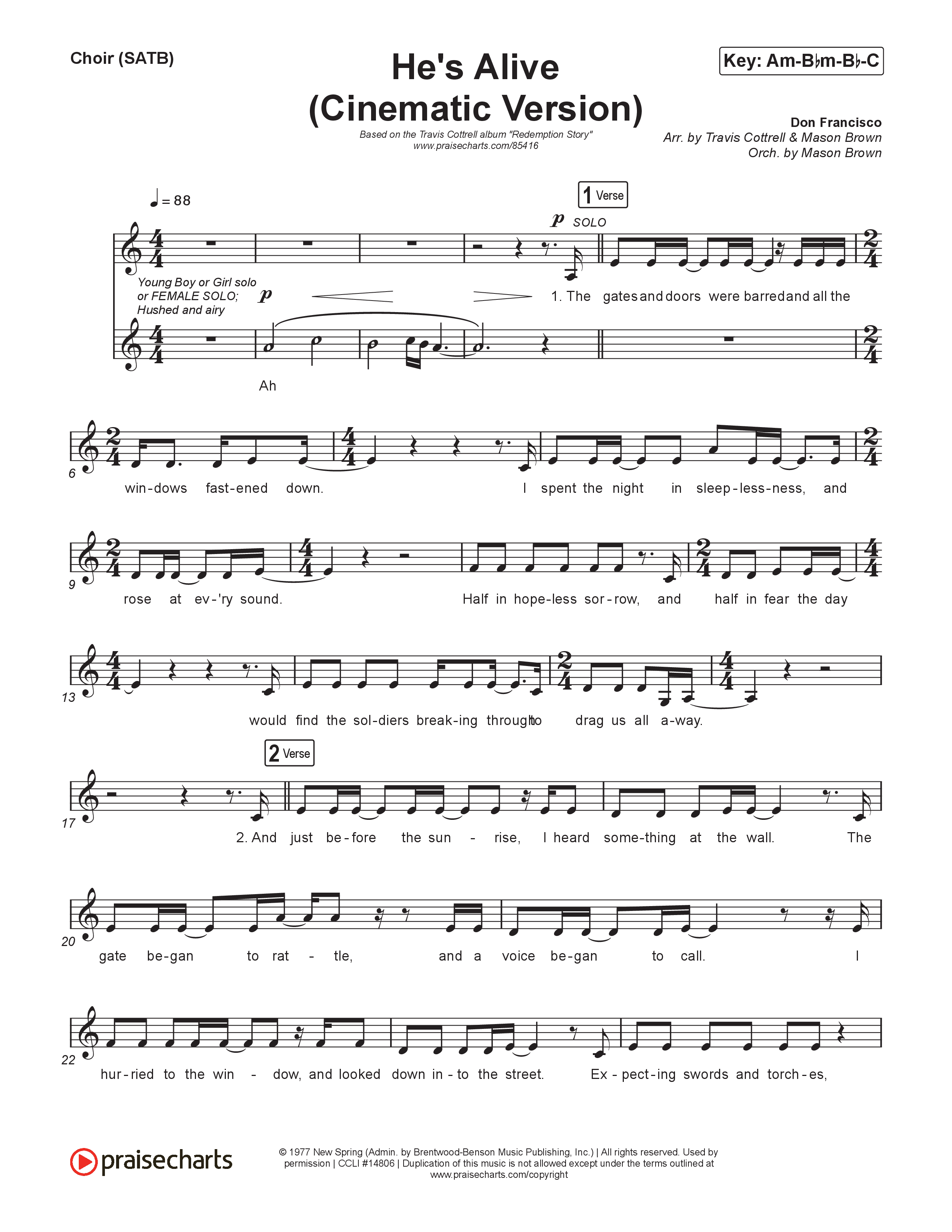 He's Alive (Cinematic Version) (Choral/SATB) Choir Sheet (SATB) (Travis Cottrell / Arr. Mason Brown)