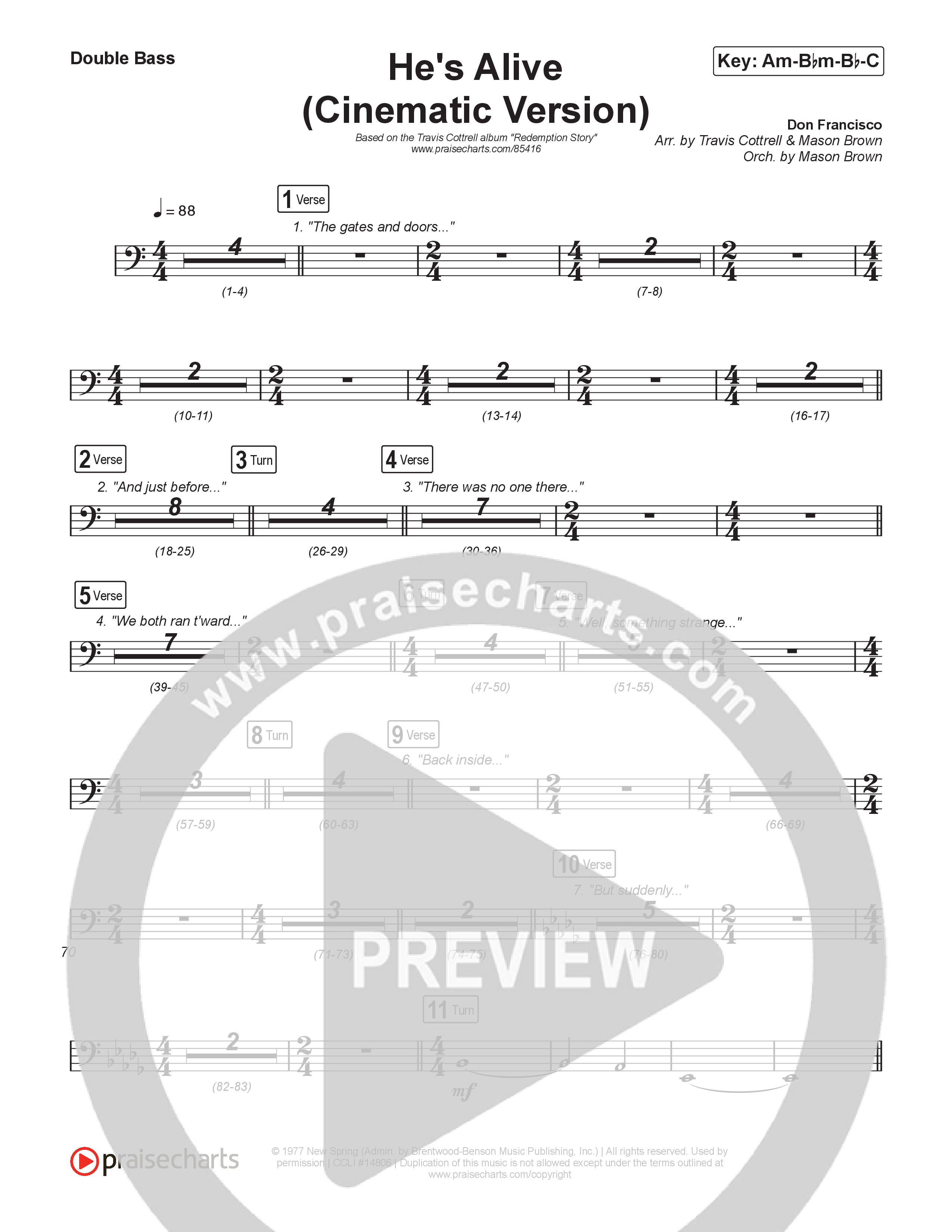 He's Alive (Cinematic Version) (Choral/SATB) String Bass (Travis Cottrell / Arr. Mason Brown)