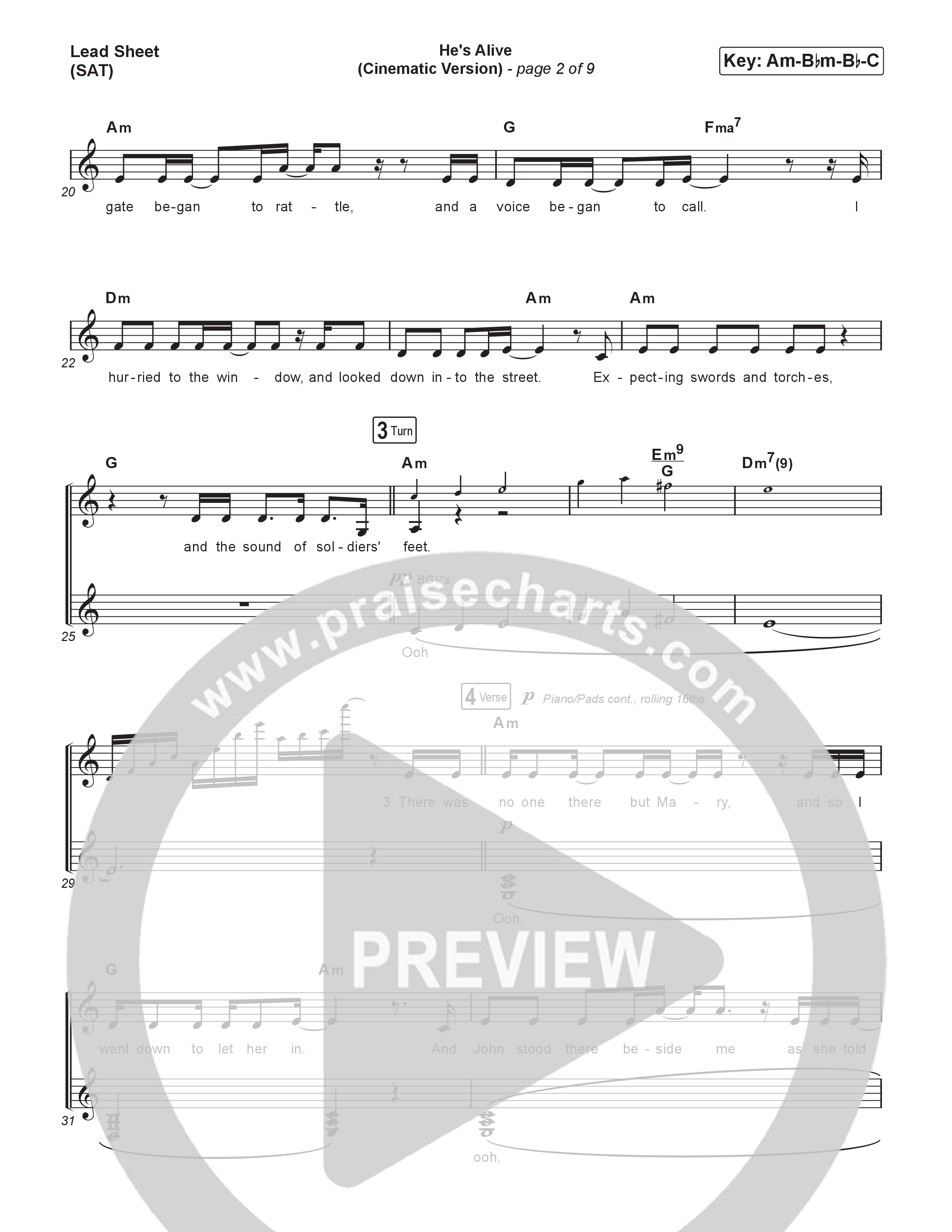 He's Alive (Cinematic Version) (Choral/SATB) Lead Sheet (SAT) (Travis Cottrell / Arr. Mason Brown)