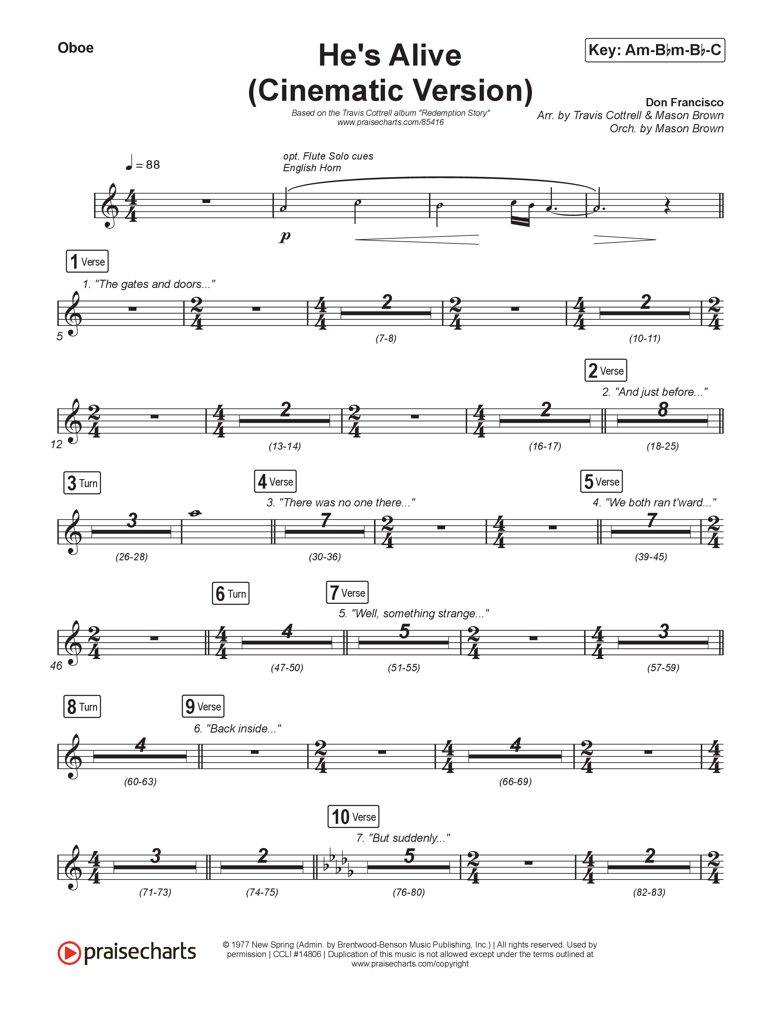 He's Alive (Cinematic Version) (Choral/SATB) Oboe (Travis Cottrell / Arr. Mason Brown)