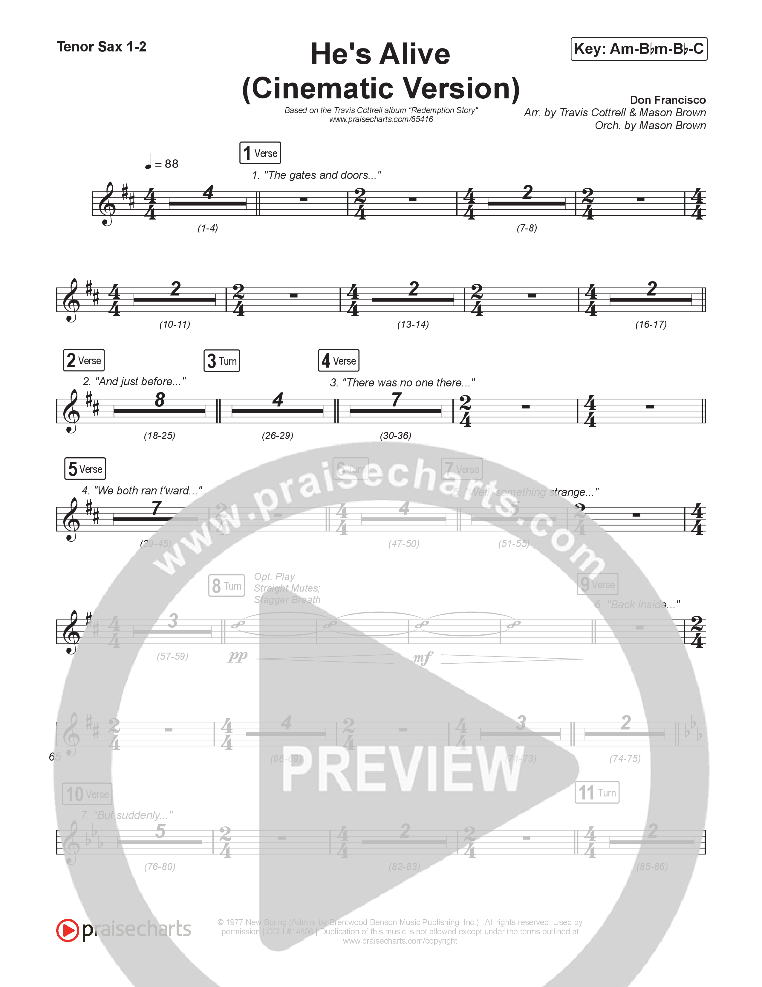 He's Alive (Cinematic Version) (Choral/SATB) Sax Pack (Travis Cottrell / Arr. Mason Brown)