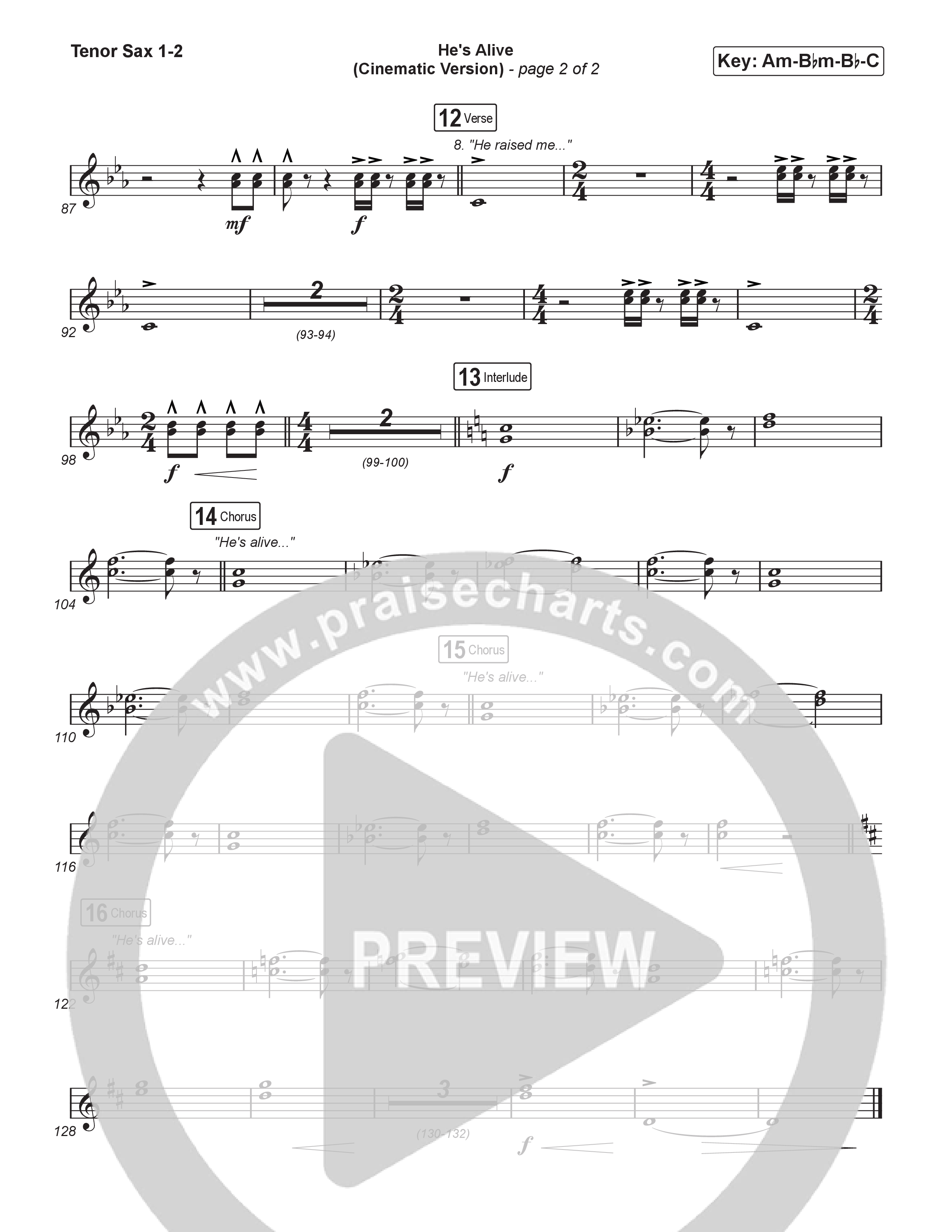 He's Alive (Cinematic Version) (Choral/SATB) Tenor Sax 1,2 (Travis Cottrell / Arr. Mason Brown)