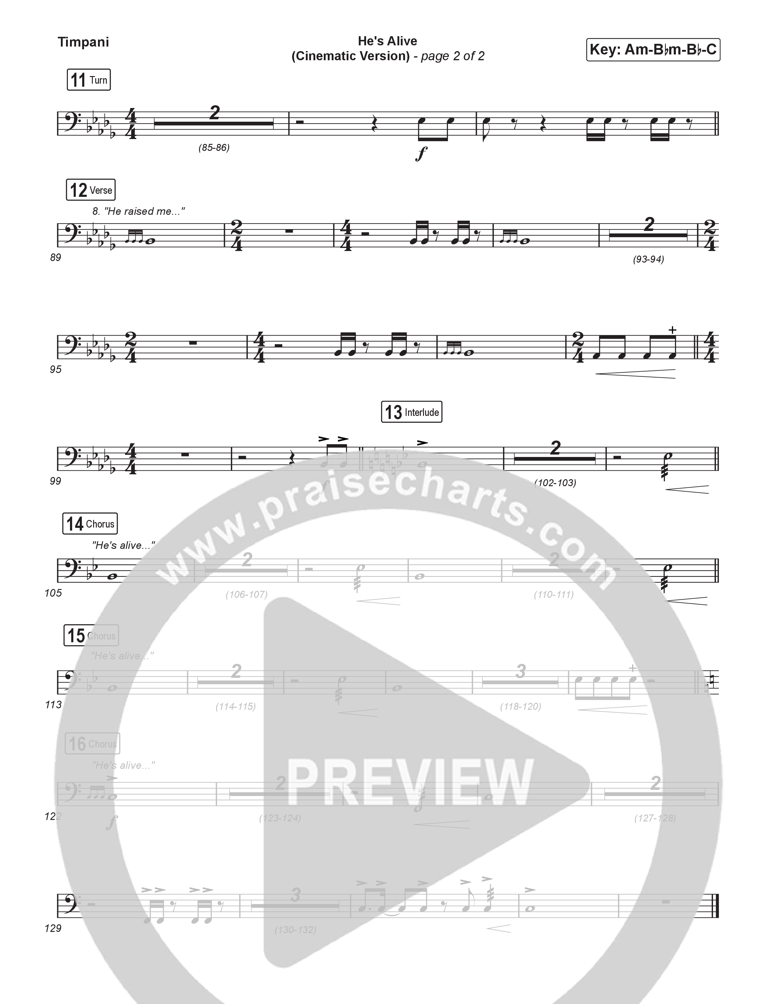 He's Alive (Cinematic Version) (Choral/SATB) Timpani (Travis Cottrell / Arr. Mason Brown)