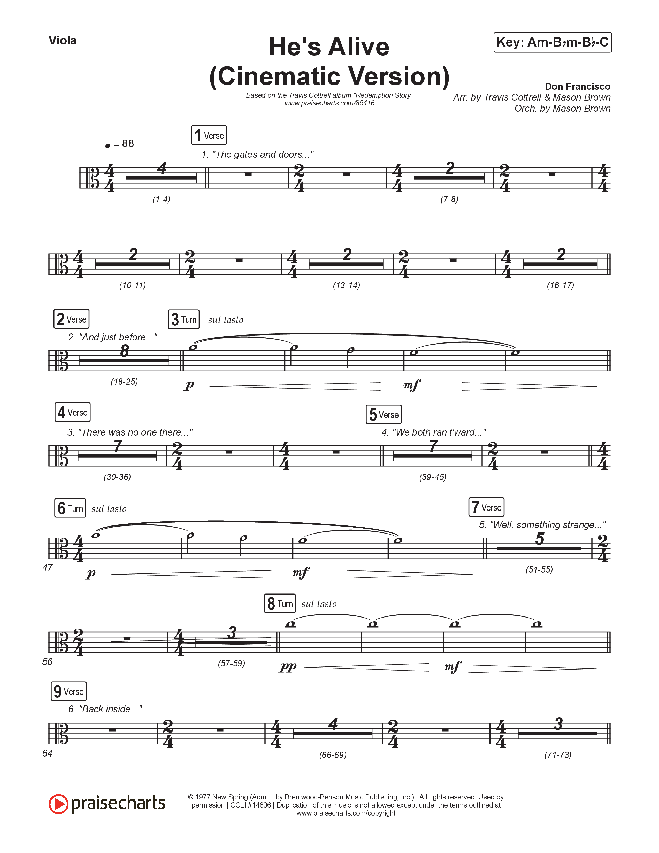 He's Alive (Cinematic Version) (Choral/SATB) Viola (Travis Cottrell / Arr. Mason Brown)