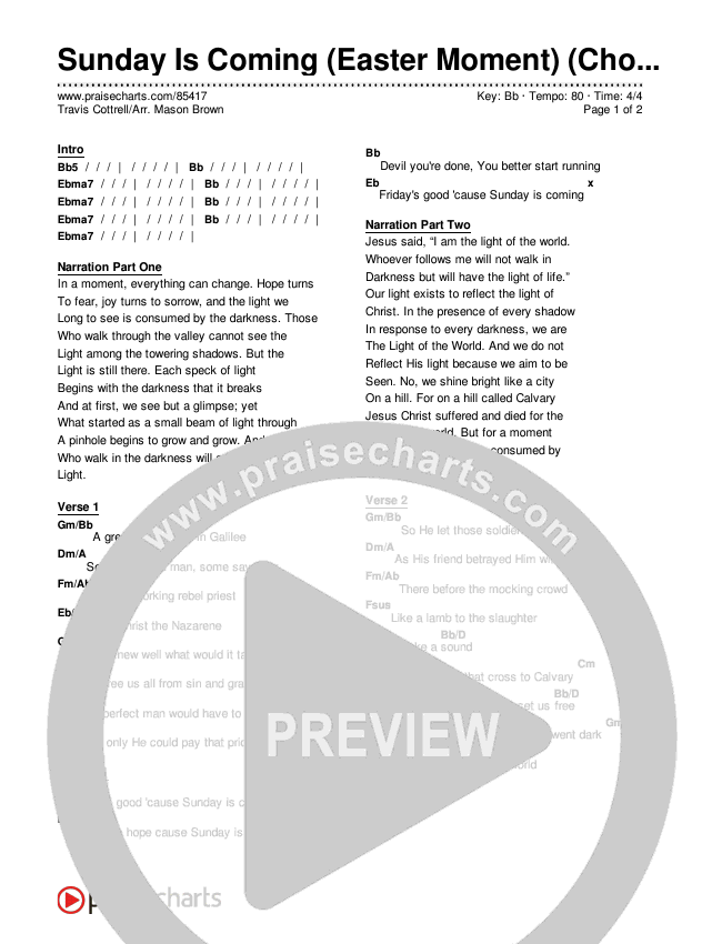 Sunday Is Coming (An Easter Moment) (Choral/SATB) Chords & Lyrics (Travis Cottrell / Arr. Mason Brown)