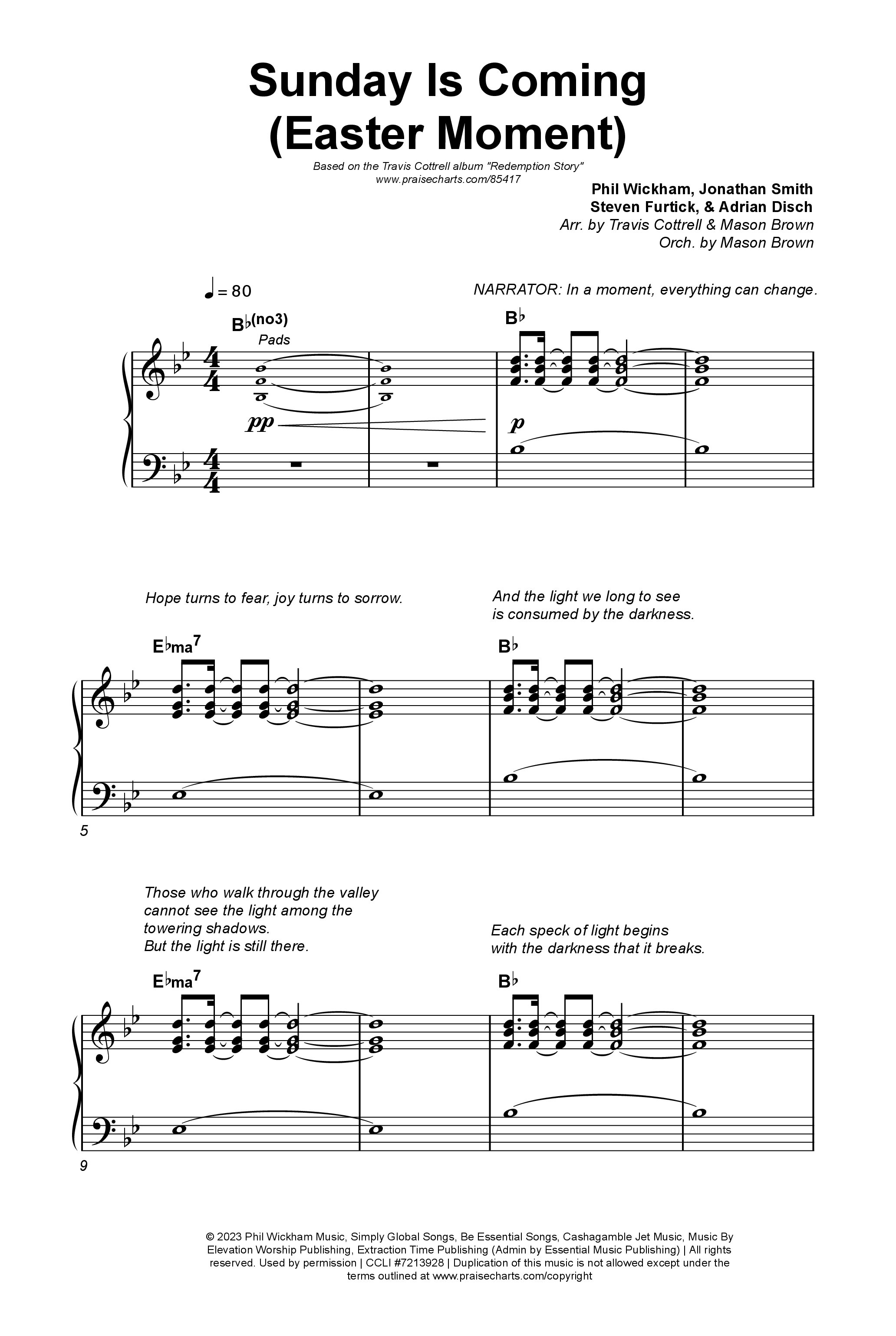 Sunday Is Coming (An Easter Moment) (Choral/SATB) Octavo (SATB & Pno) (Travis Cottrell / Arr. Mason Brown)
