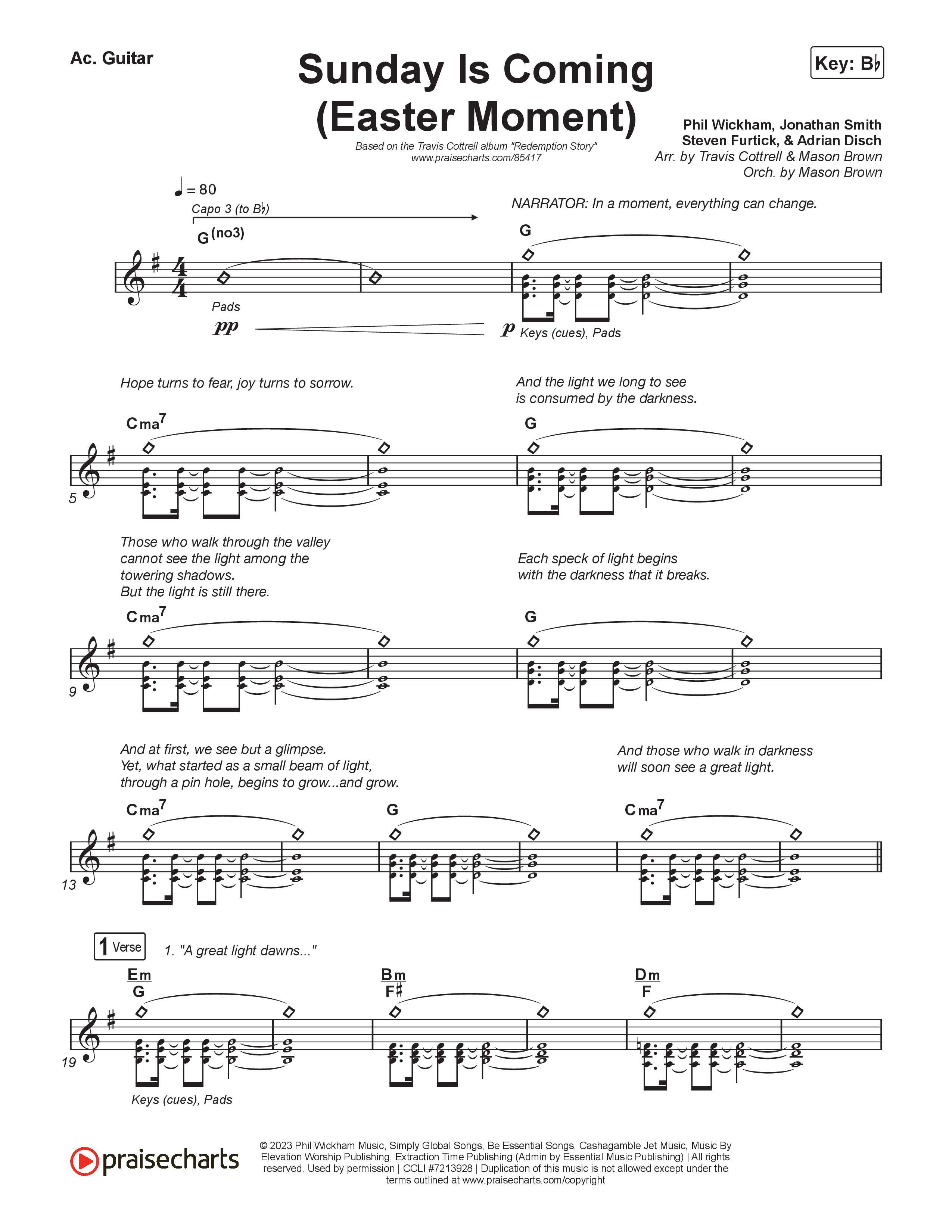 Sunday Is Coming (An Easter Moment) (Choral/SATB) Acoustic Guitar (Travis Cottrell / Arr. Mason Brown)