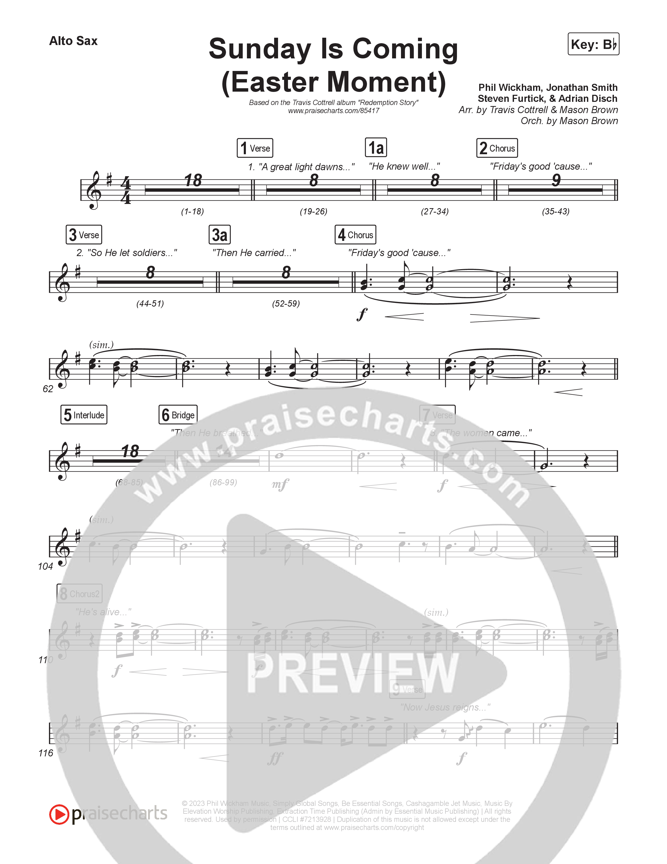 Sunday Is Coming (An Easter Moment) (Choral/SATB) Alto Sax (Travis Cottrell / Arr. Mason Brown)