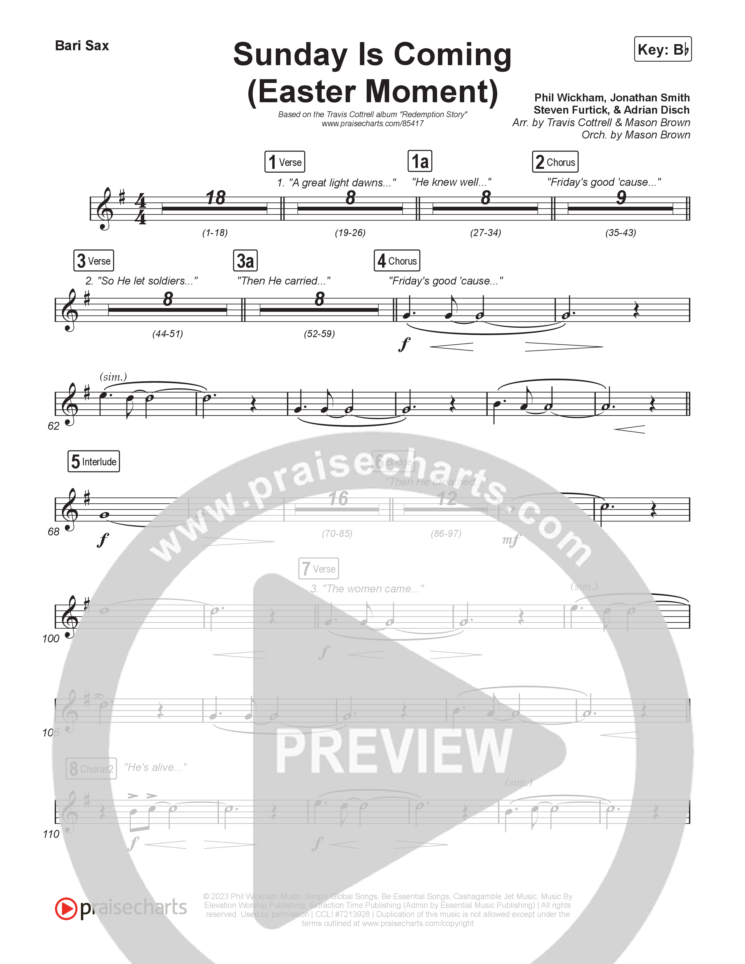 Sunday Is Coming (An Easter Moment) (Choral/SATB) Bari Sax (Travis Cottrell / Arr. Mason Brown)