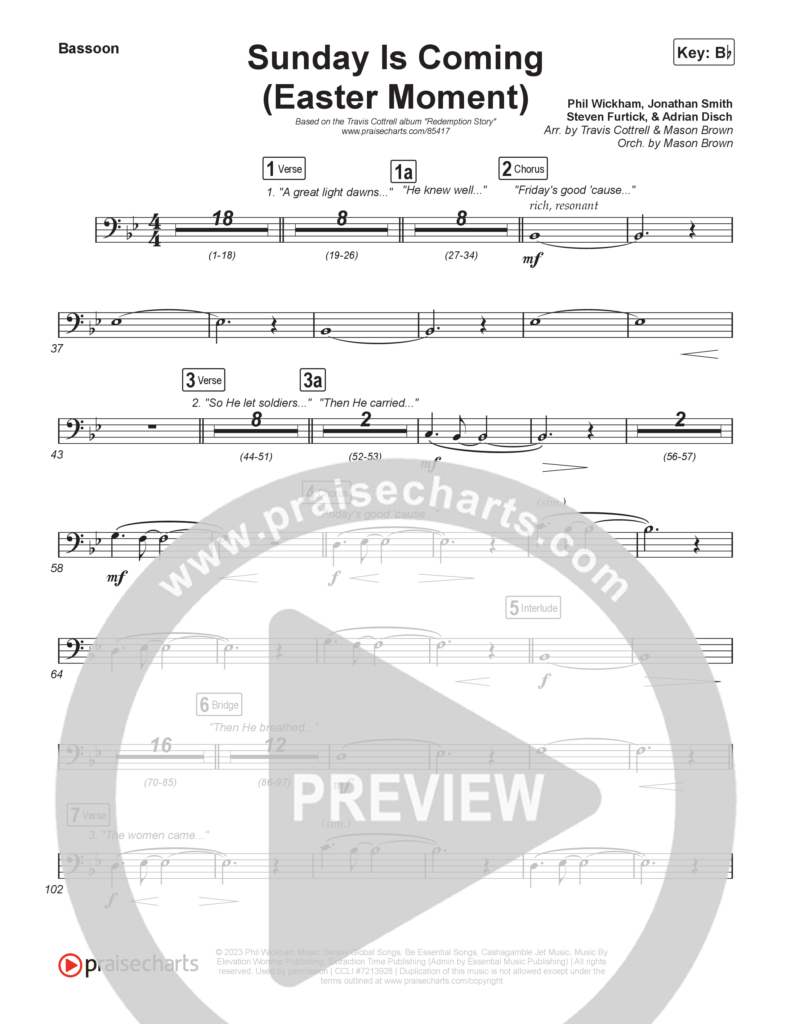 Sunday Is Coming (An Easter Moment) (Choral/SATB) Bassoon (Travis Cottrell / Arr. Mason Brown)