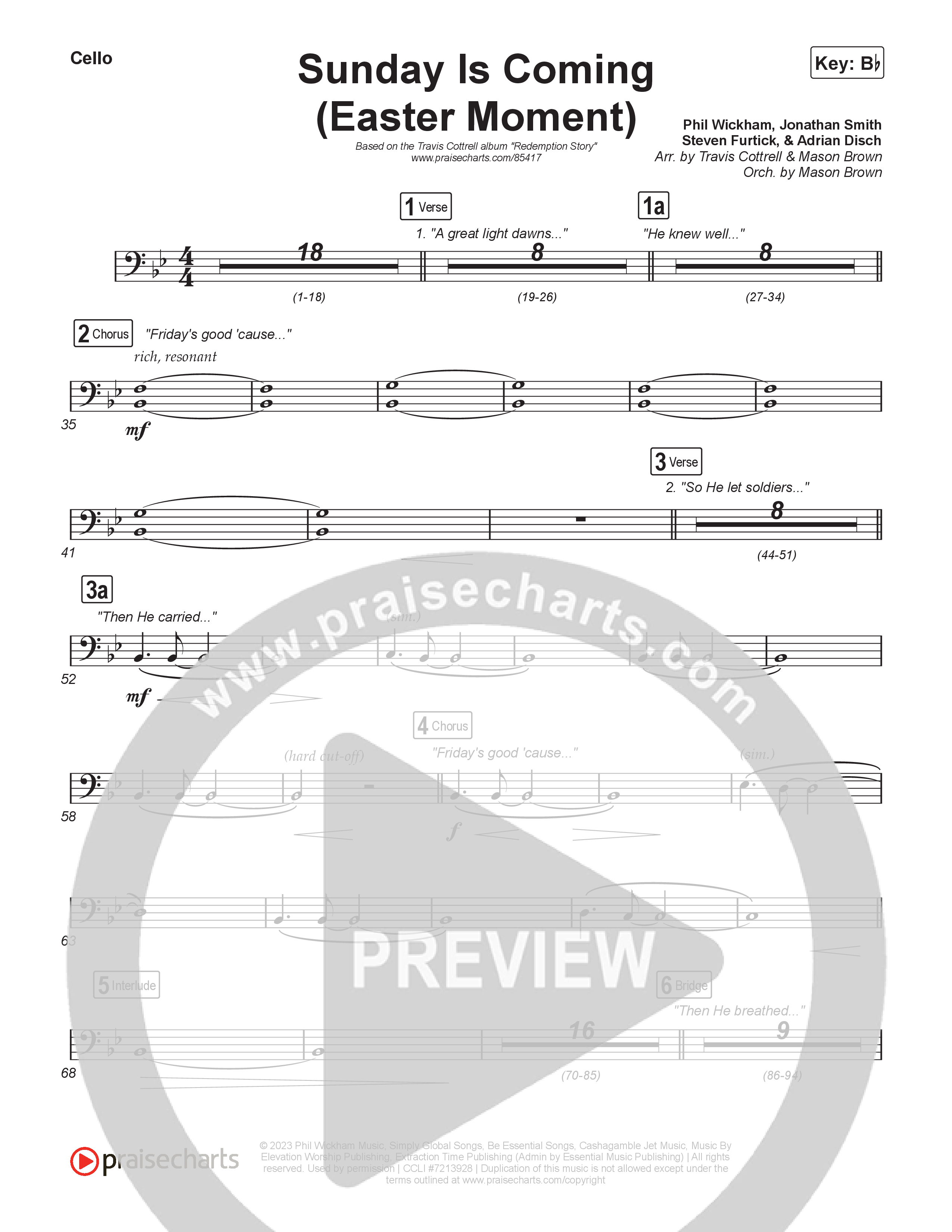 Sunday Is Coming (An Easter Moment) (Choral/SATB) Cello (Travis Cottrell / Arr. Mason Brown)