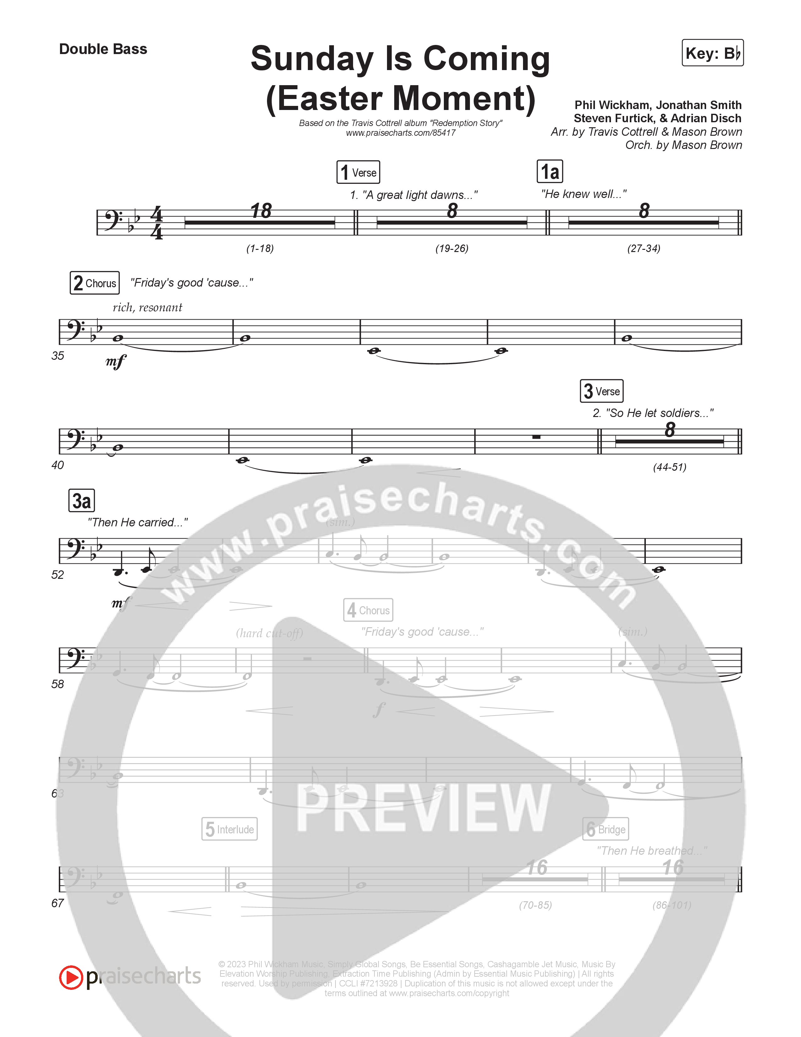 Sunday Is Coming (An Easter Moment) (Choral/SATB) String Bass (Travis Cottrell / Arr. Mason Brown)
