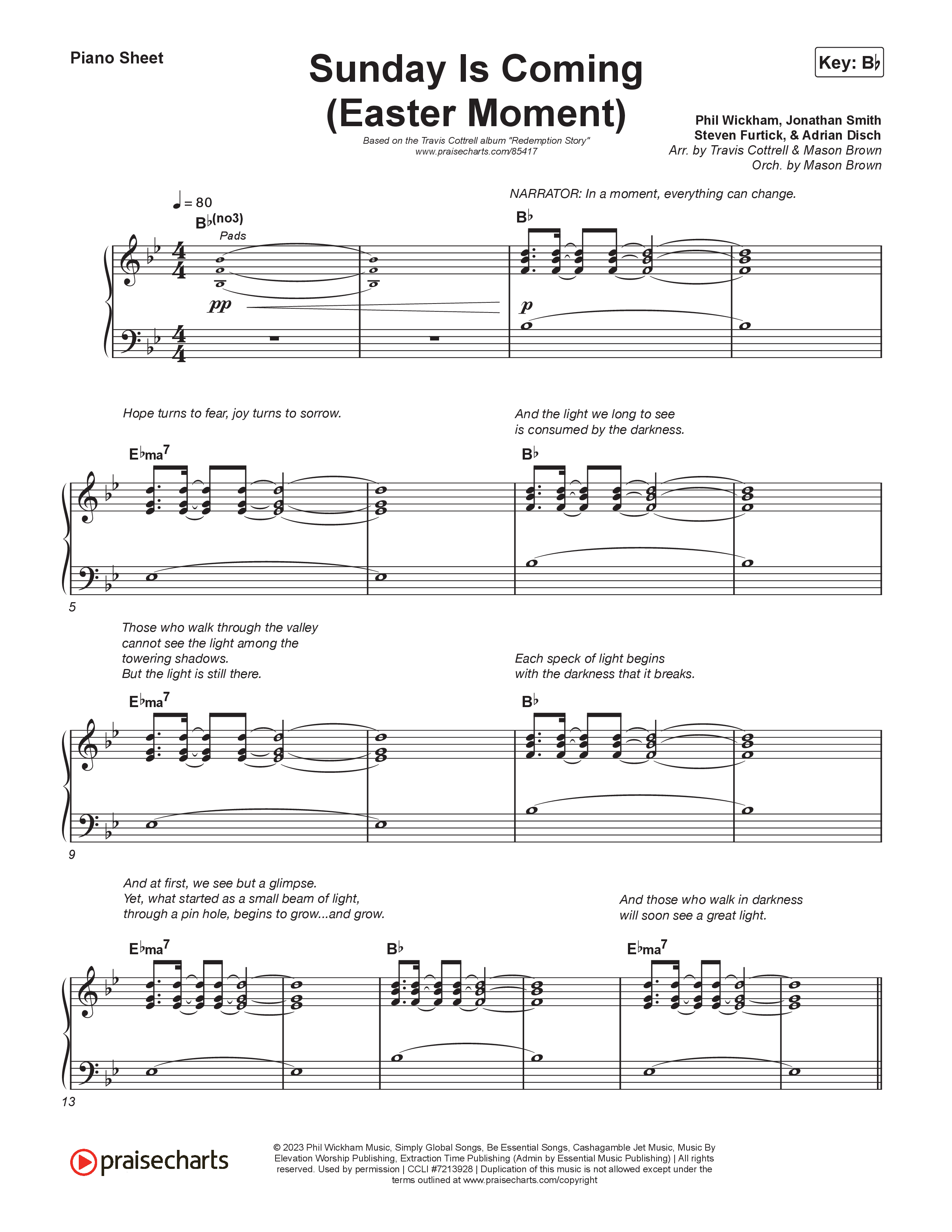 Sunday Is Coming (An Easter Moment) (Choral/SATB) Piano Sheet (Travis Cottrell / Arr. Mason Brown)