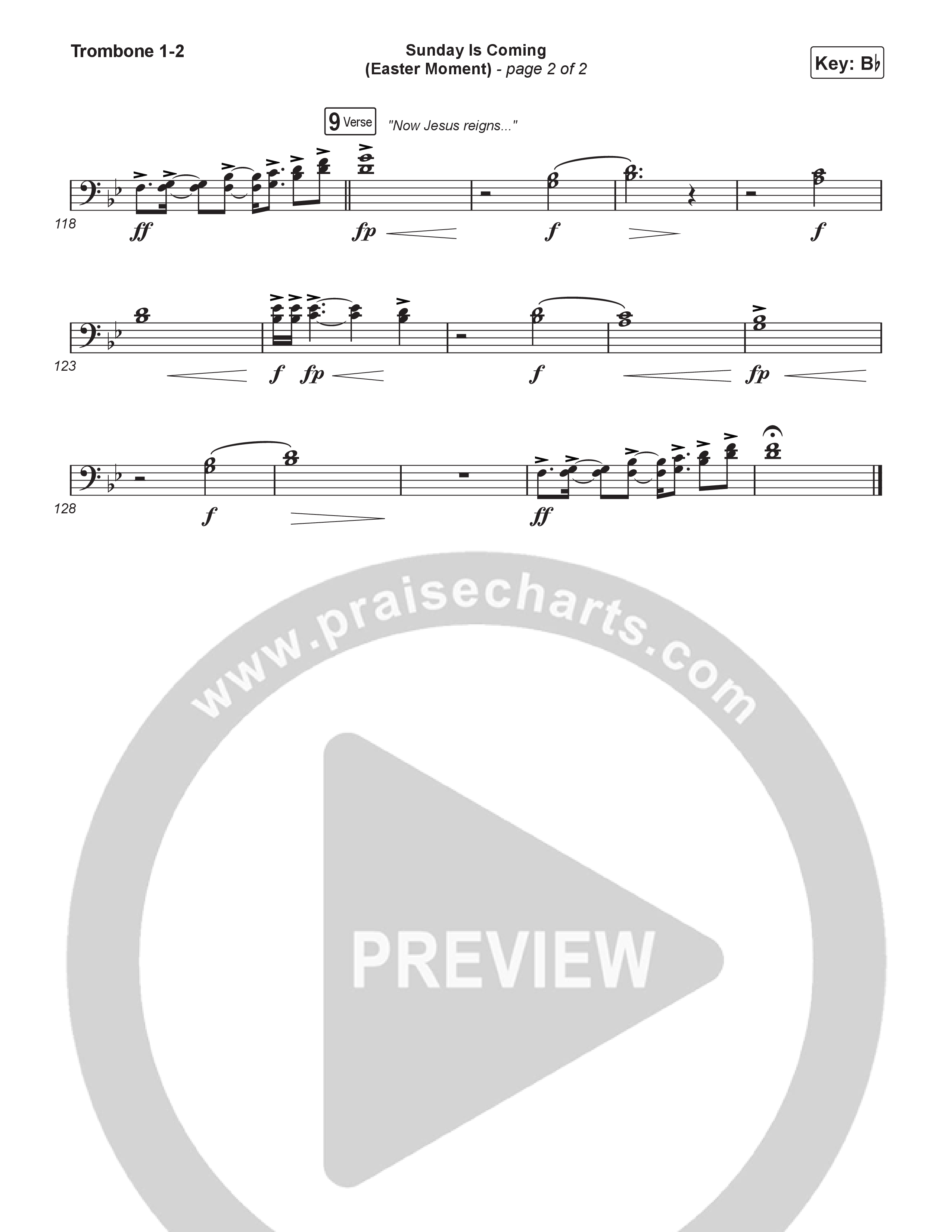 Sunday Is Coming (An Easter Moment) (Choral/SATB) Trombone 1/2 (Travis Cottrell / Arr. Mason Brown)