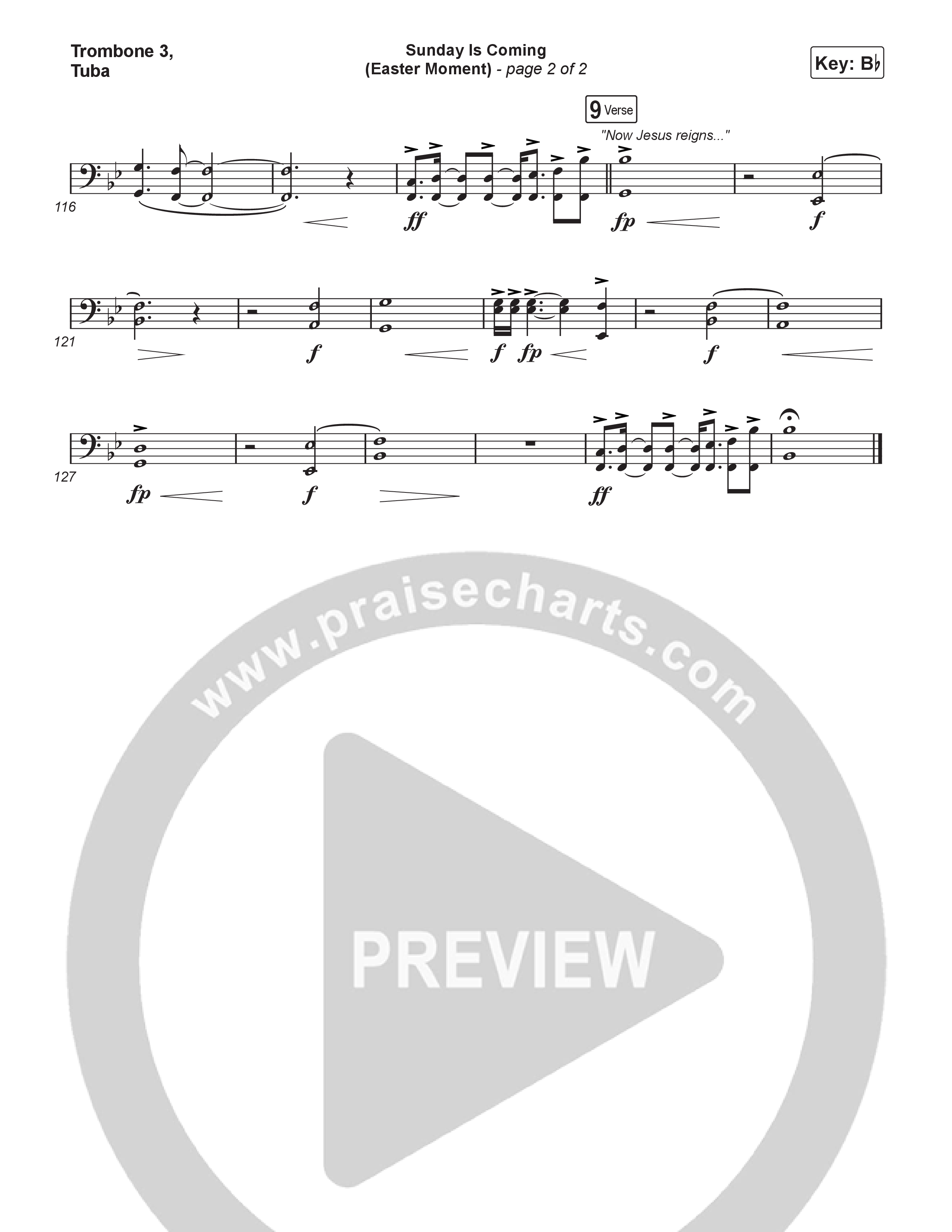 Sunday Is Coming (An Easter Moment) (Choral/SATB) Trombone 3/Tuba (Travis Cottrell / Arr. Mason Brown)