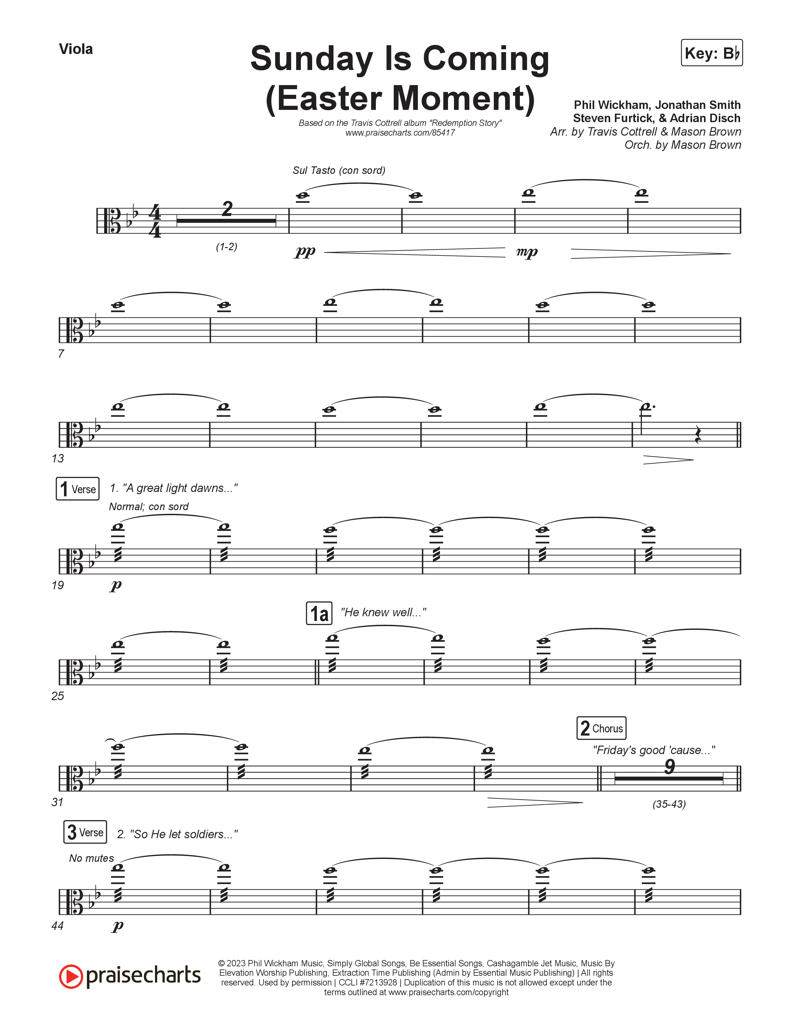 Sunday Is Coming (An Easter Moment) (Choral/SATB) Viola (Travis Cottrell / Arr. Mason Brown)
