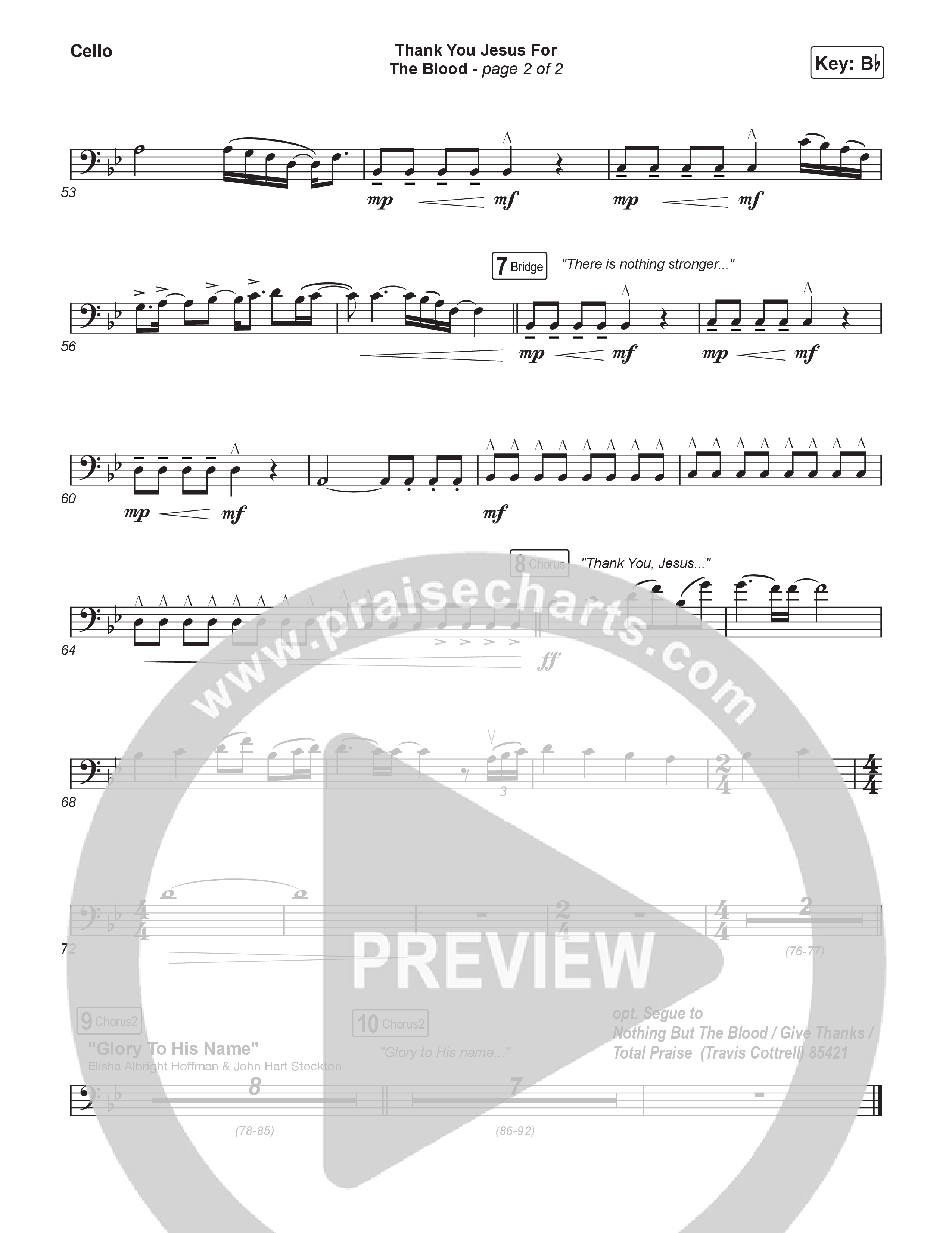 Thank You Jesus For The Blood (Choral/SATB) Cello (Travis Cottrell / Brooke Voland / Brentwood Baptist Choir / Orch. Travis Patton)