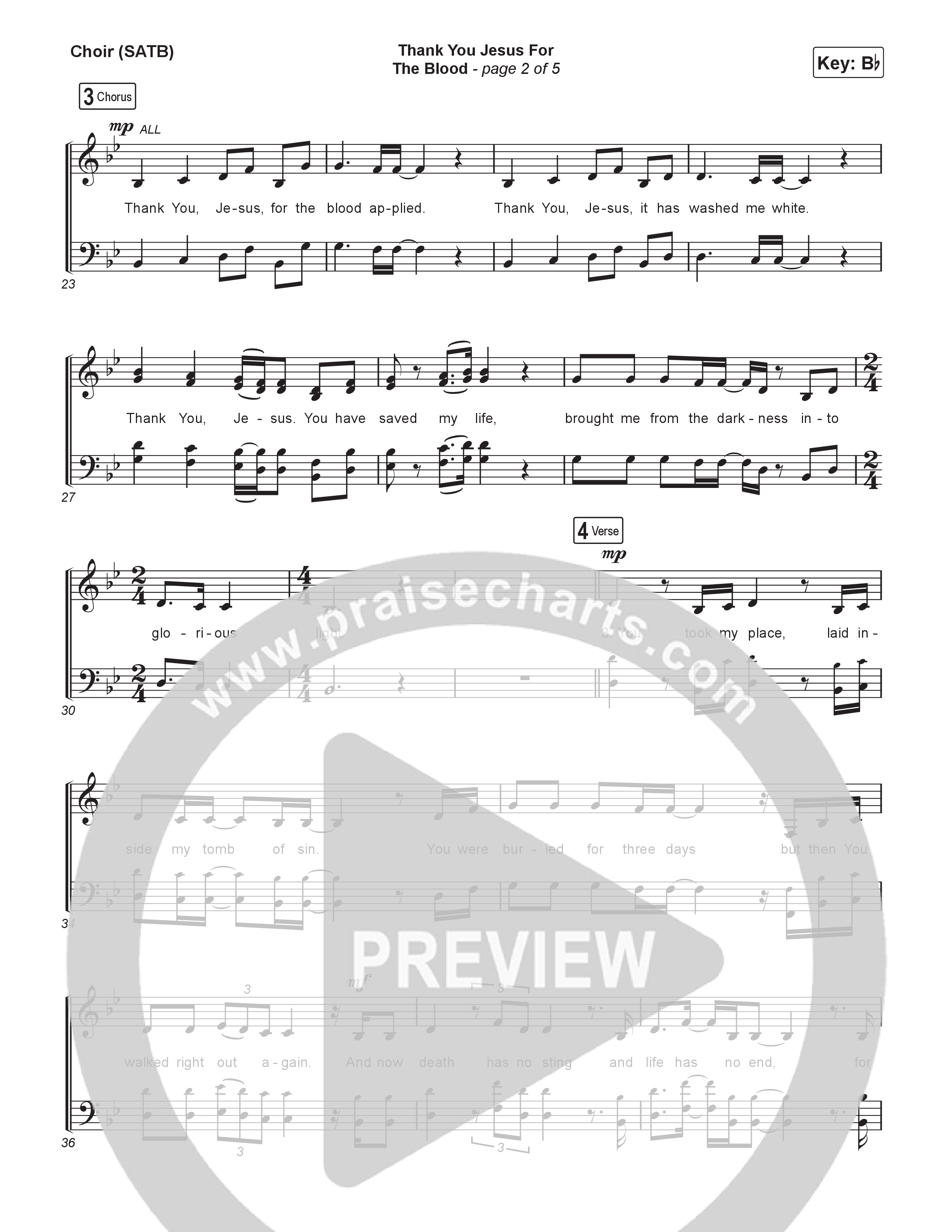 Thank You Jesus For The Blood (Choral/SATB) Choir Sheet (SATB) (Travis Cottrell / Brooke Voland / Brentwood Baptist Choir / Orch. Travis Patton)