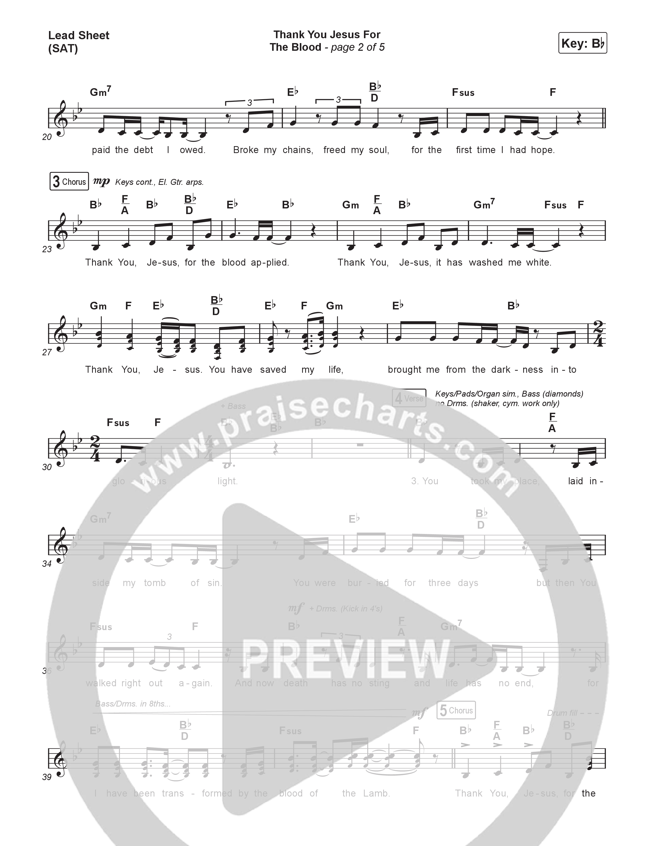 Thank You Jesus For The Blood (Choral/SATB) Lead Sheet (SAT) (Travis Cottrell / Brooke Voland / Brentwood Baptist Choir / Orch. Travis Patton)