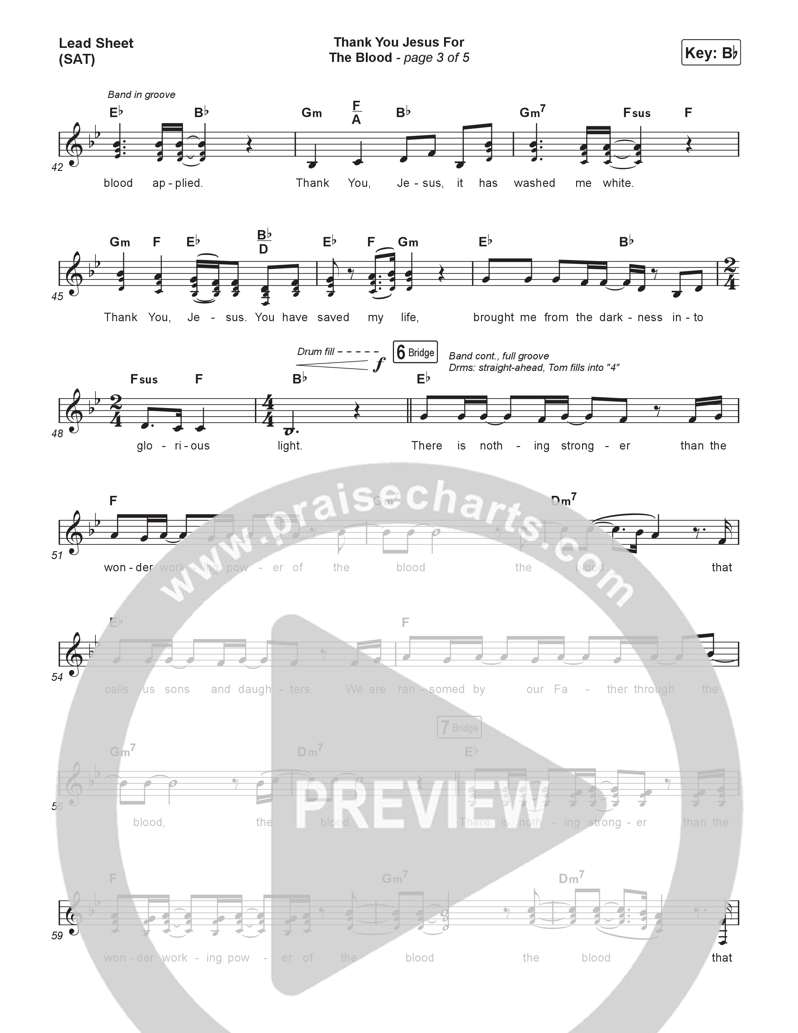 Thank You Jesus For The Blood (Choral/SATB) Lead Sheet (SAT) (Travis Cottrell / Brooke Voland / Brentwood Baptist Choir / Orch. Travis Patton)