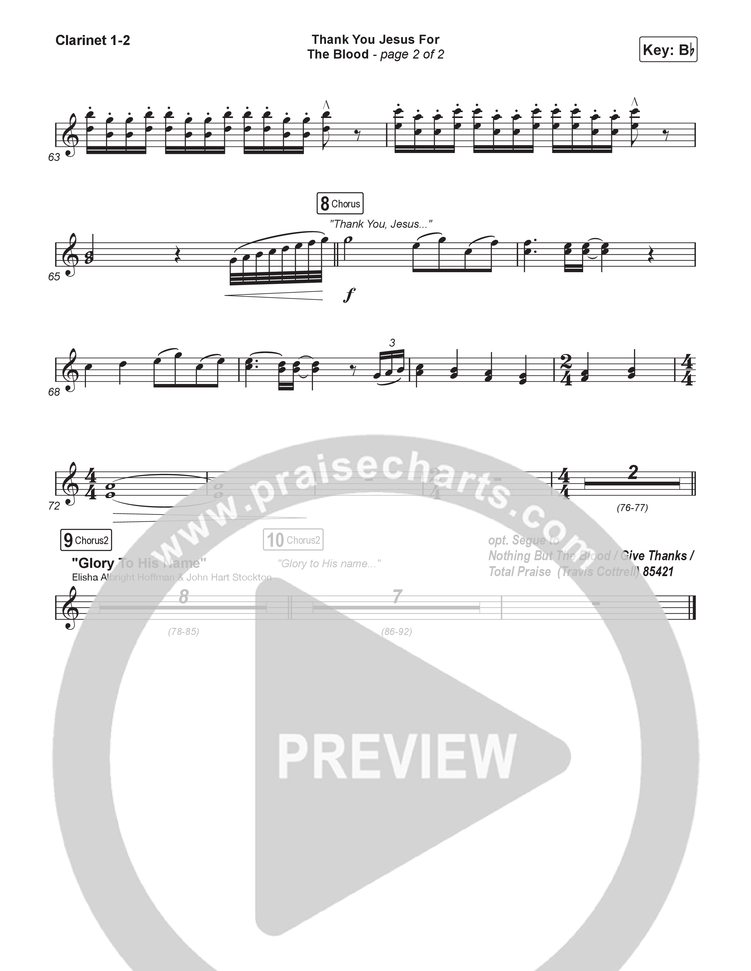 Thank You Jesus For The Blood (Choral/SATB) Clarinet 1/2 (Travis Cottrell / Brooke Voland / Brentwood Baptist Choir / Orch. Travis Patton)