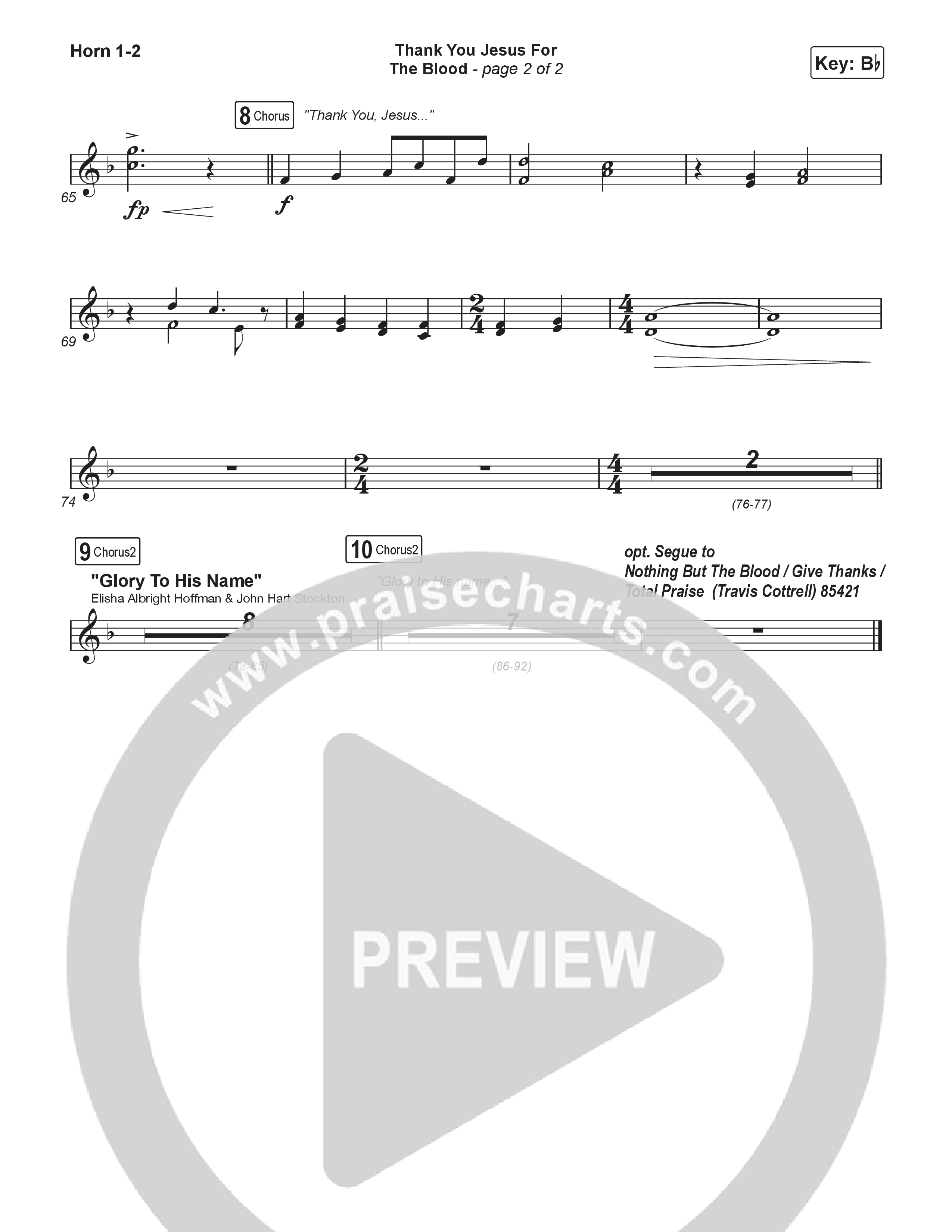 Thank You Jesus For The Blood (Choral/SATB) French Horn 1,2 (Travis Cottrell / Brooke Voland / Brentwood Baptist Choir / Orch. Travis Patton)