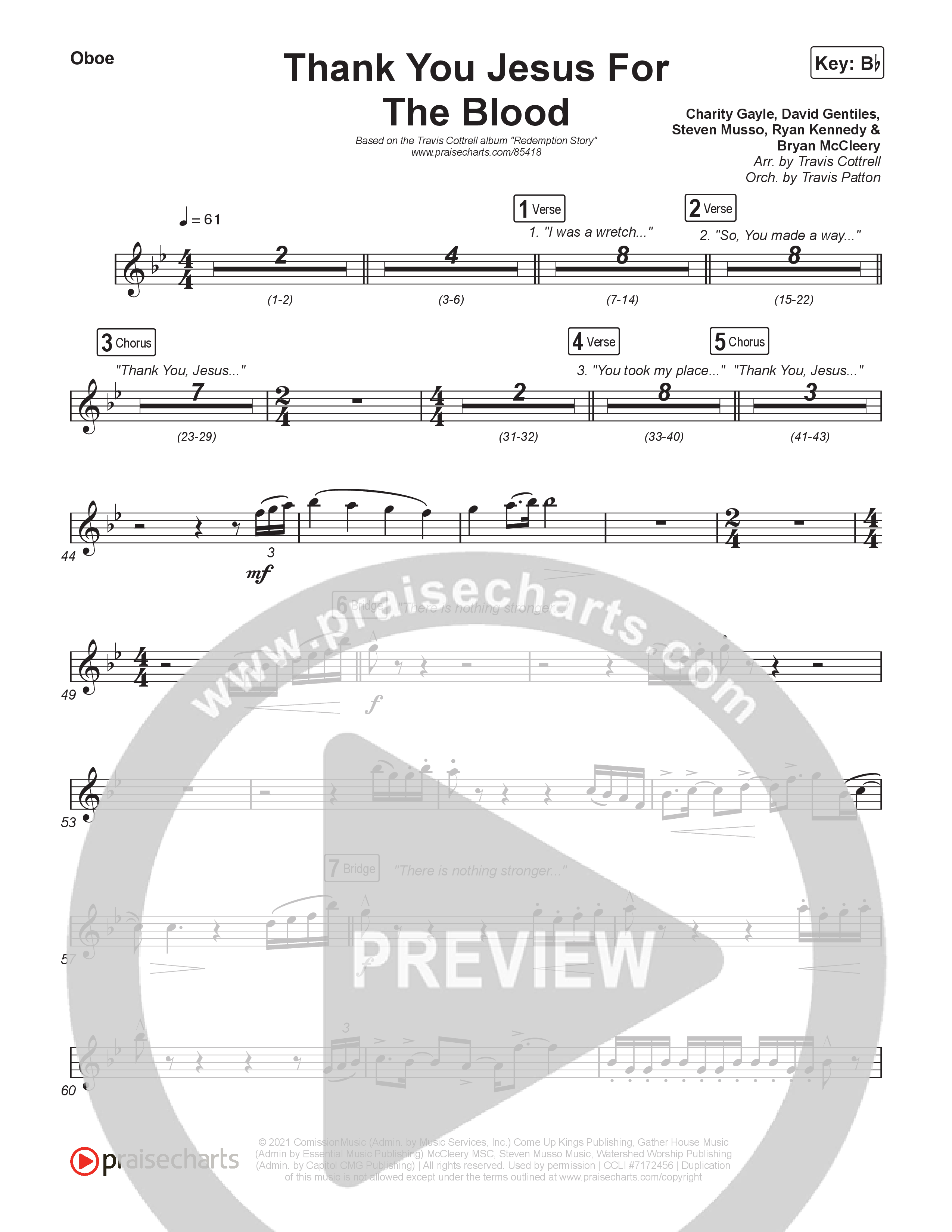 Thank You Jesus For The Blood (Choral/SATB) Wind Pack (Travis Cottrell / Brooke Voland / Brentwood Baptist Choir / Orch. Travis Patton)