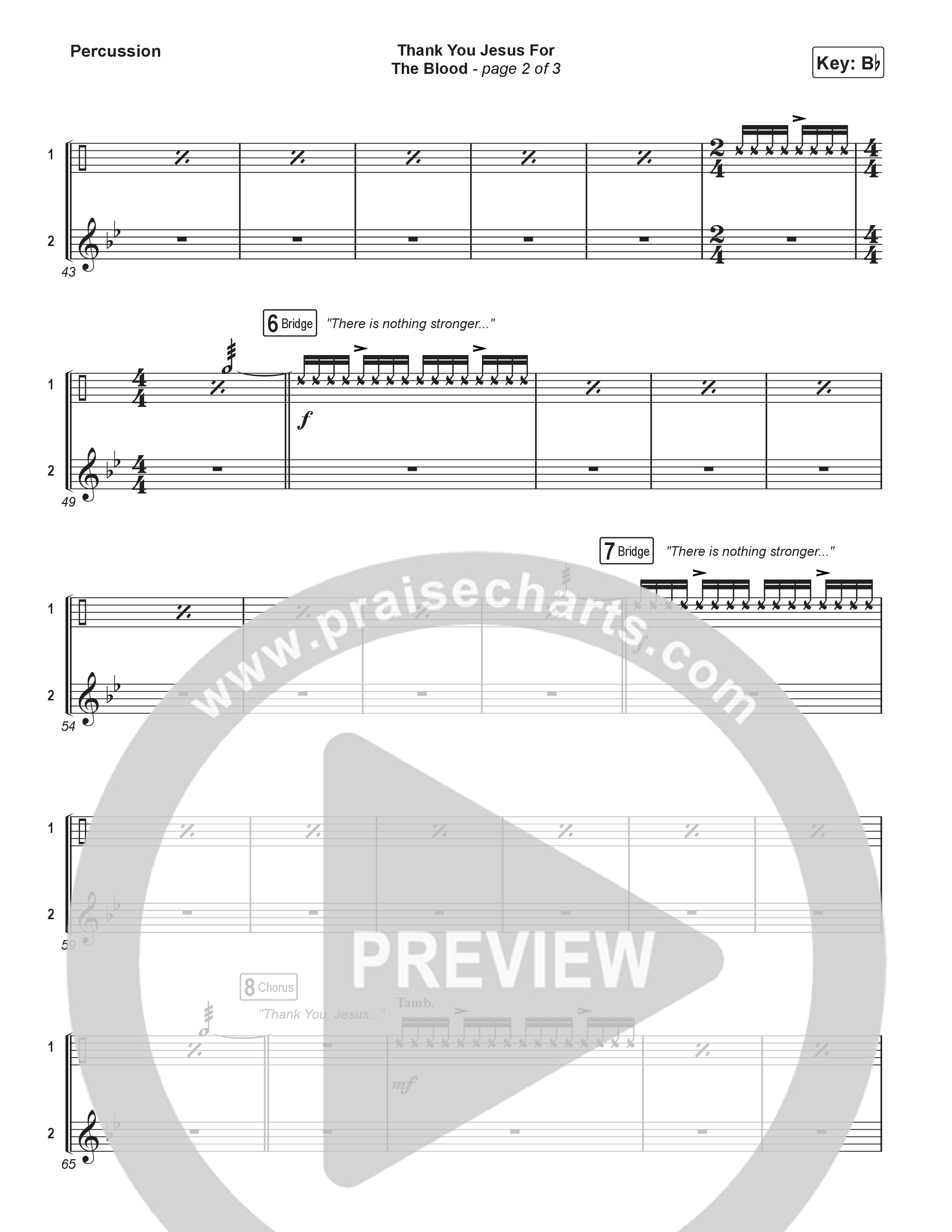 Thank You Jesus For The Blood (Choral/SATB) Percussion (Travis Cottrell / Brooke Voland / Brentwood Baptist Choir / Orch. Travis Patton)