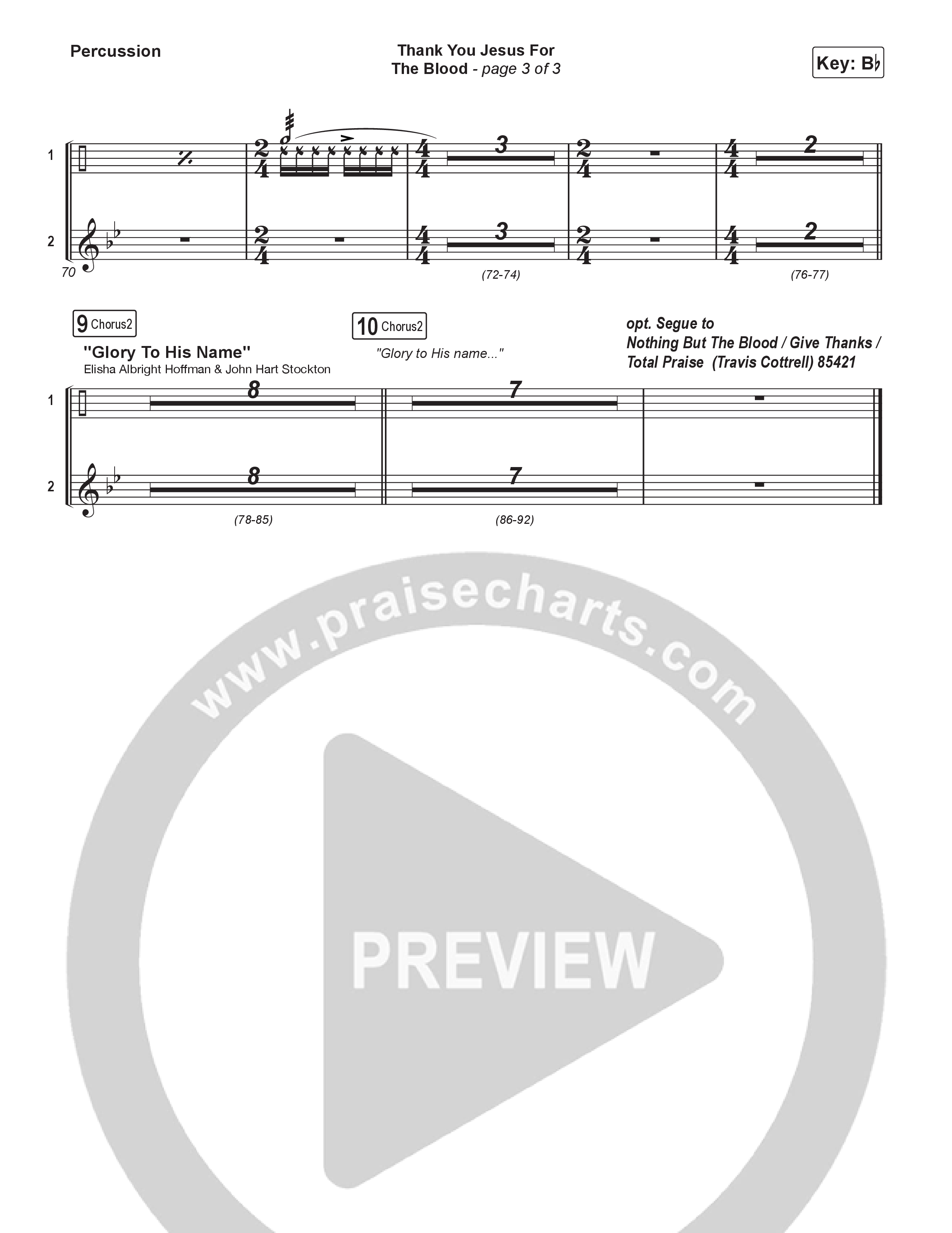 Thank You Jesus For The Blood (Choral/SATB) Percussion (Travis Cottrell / Brooke Voland / Brentwood Baptist Choir / Orch. Travis Patton)
