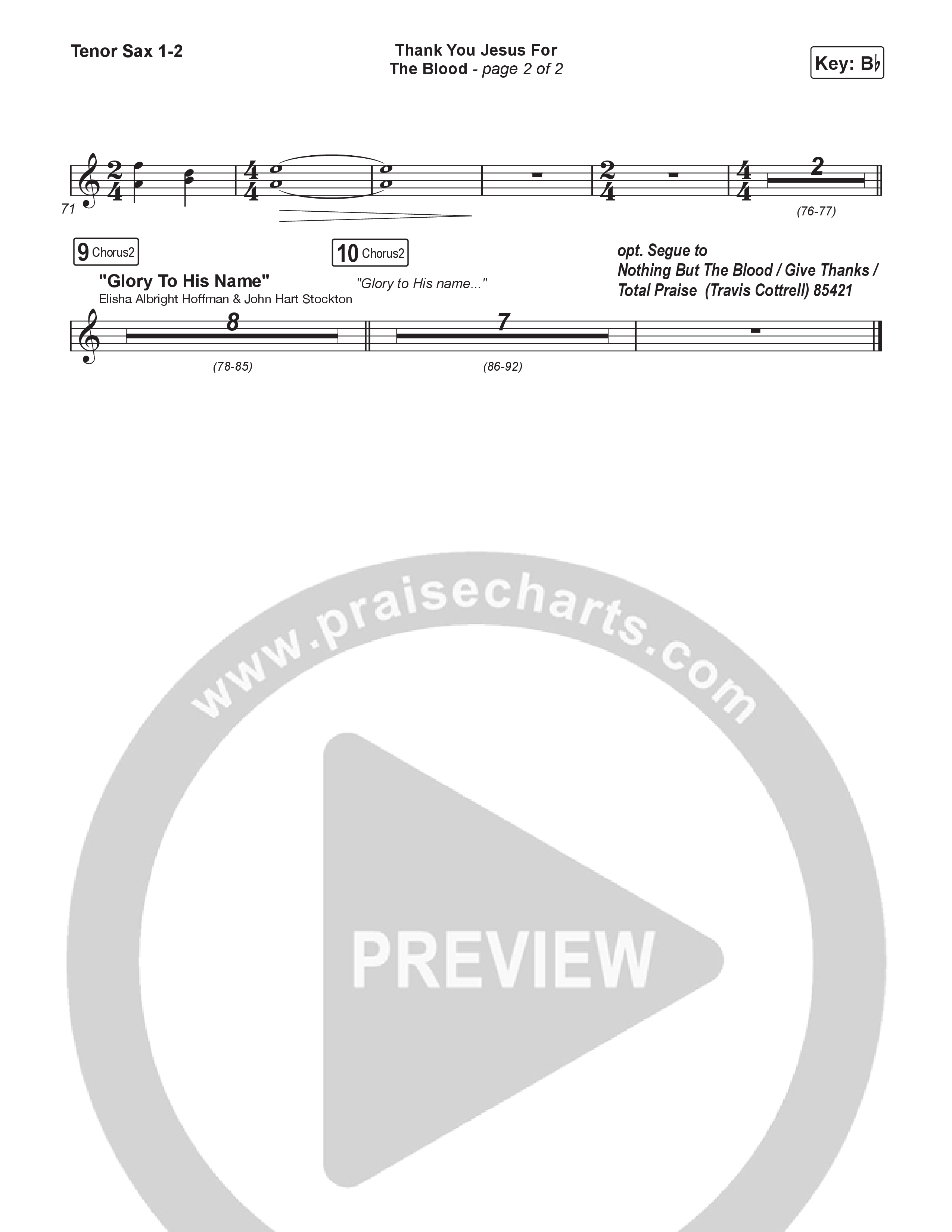 Thank You Jesus For The Blood (Choral/SATB) Tenor Sax 1,2 (Travis Cottrell / Brooke Voland / Brentwood Baptist Choir / Orch. Travis Patton)