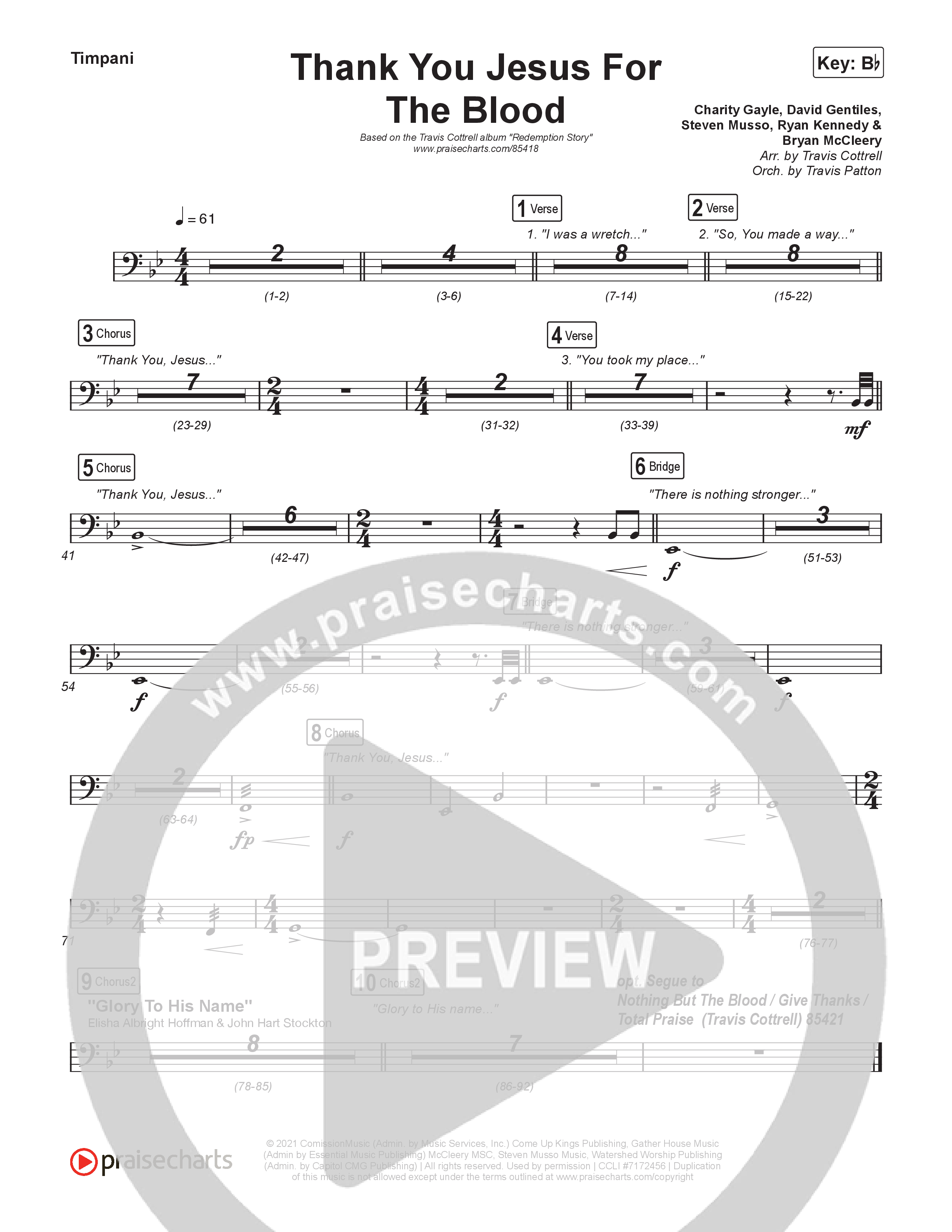 Thank You Jesus For The Blood (Choral/SATB) Timpani (Travis Cottrell / Brooke Voland / Brentwood Baptist Choir / Orch. Travis Patton)