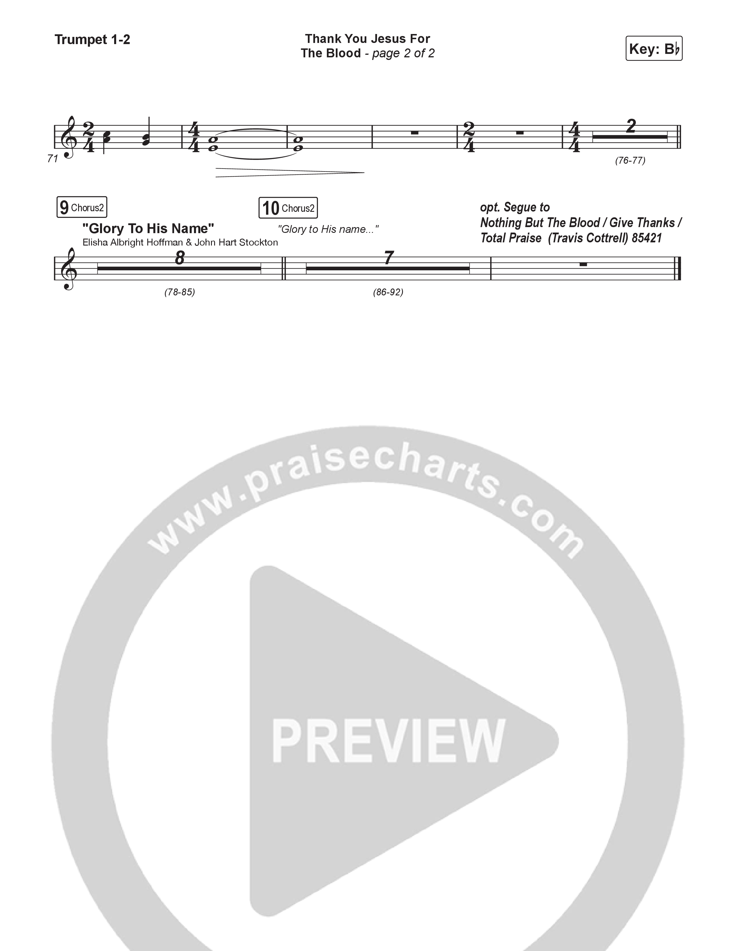 Thank You Jesus For The Blood (Choral/SATB) Trumpet 1,2 (Travis Cottrell / Brooke Voland / Brentwood Baptist Choir / Orch. Travis Patton)